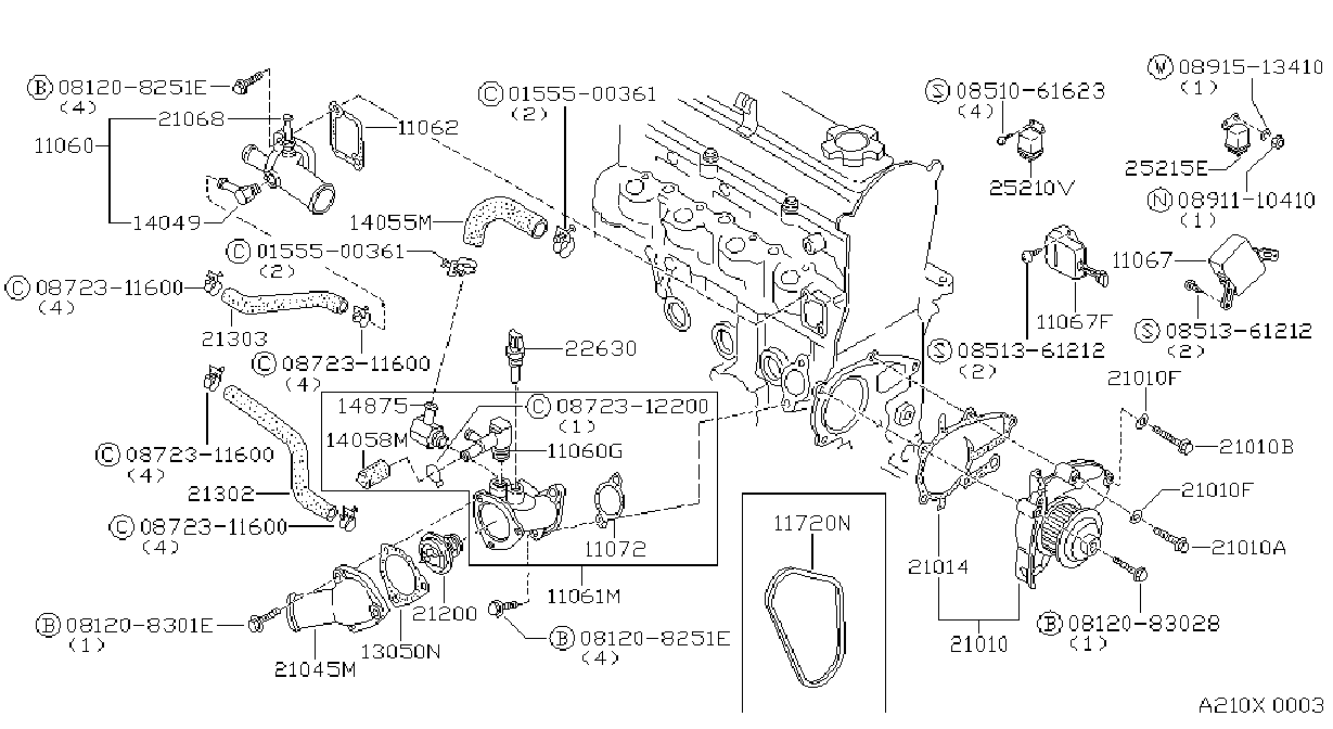Diagram WATER PUMP, COOLING FAN & THERMOSTAT for your 2012 Nissan Altima  2.5L MT 