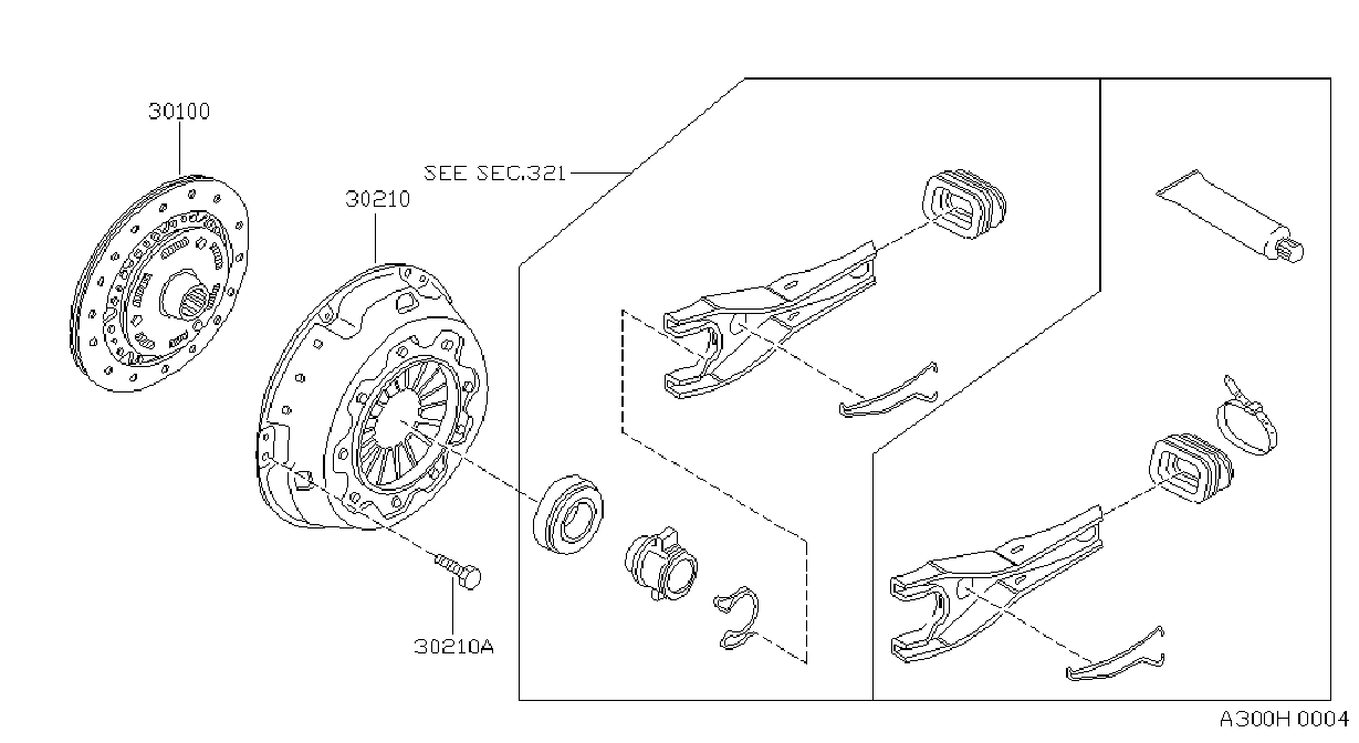 Diagram CLUTCH COVER,DISC & RELEASE PARTS for your Nissan Frontier King Cab SV 3.8L V6 AT 2WD