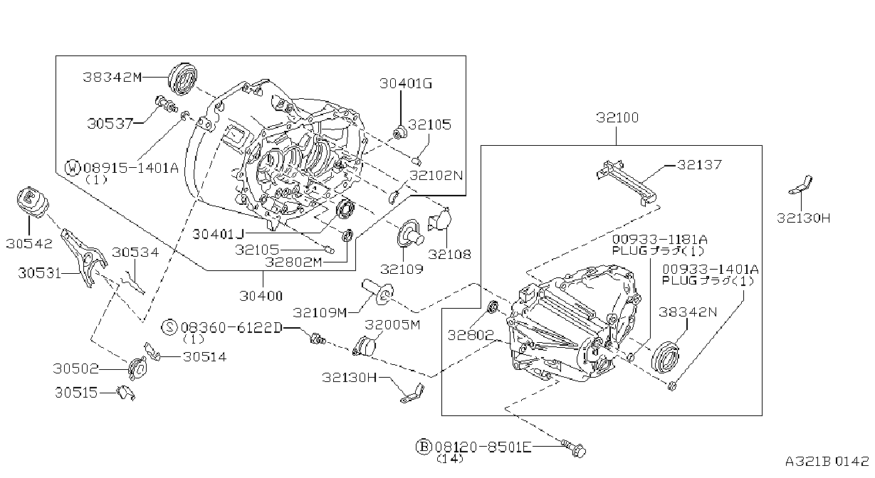 Diagram TRANSMISSION CASE & CLUTCH RELEASE for your 2002 Nissan Frontier King Cab XE 2.4L AT 2WD 