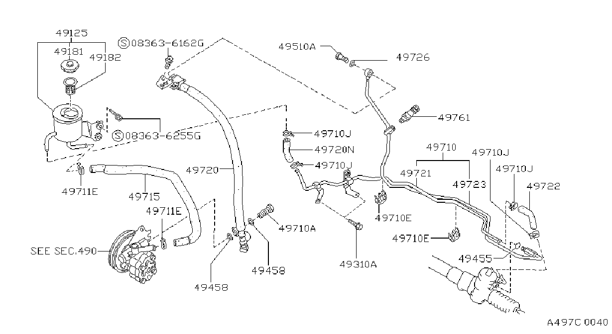 Diagram POWER STEERING PIPING for your Nissan