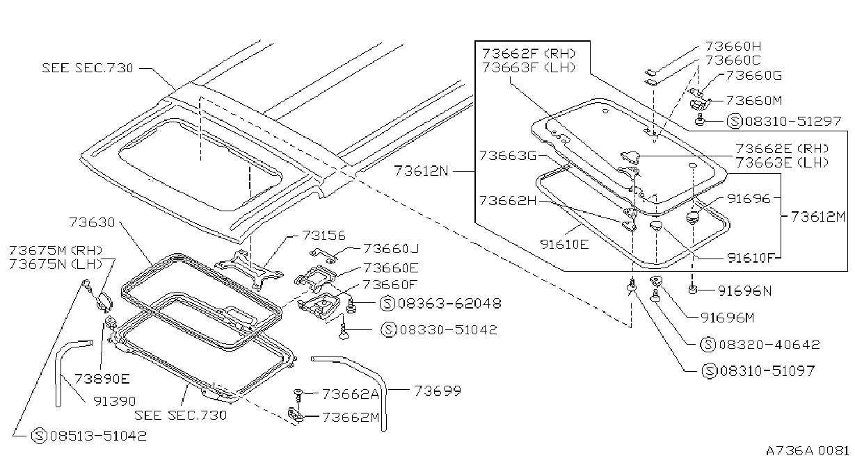 Diagram SUN ROOF PARTS for your Nissan