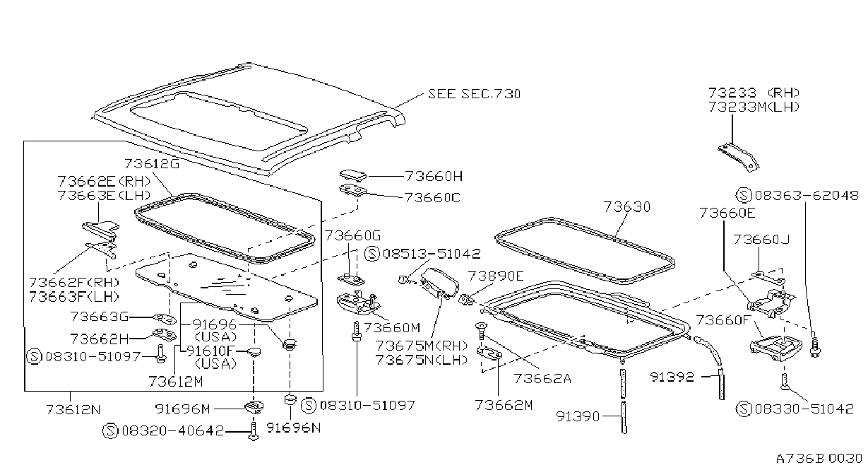 Diagram SUN ROOF PARTS for your Nissan