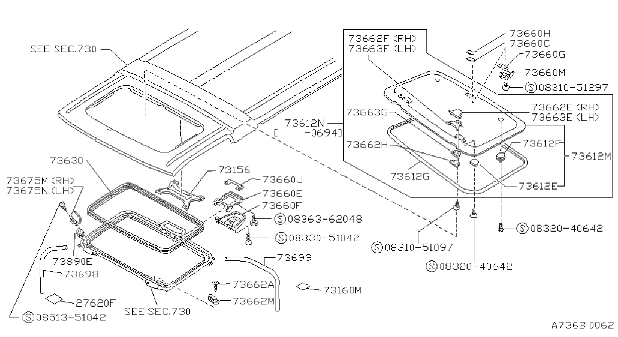 Diagram SUN ROOF PARTS for your Nissan