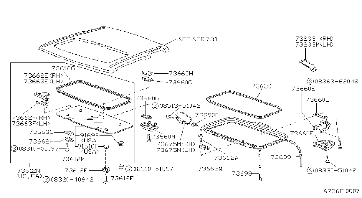 Diagram SUN ROOF PARTS for your Nissan