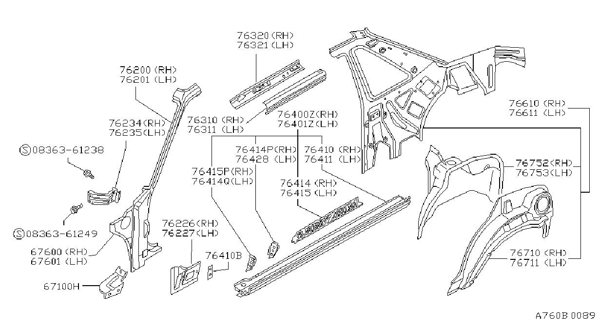 Diagram BODY SIDE PANEL for your 1989 Nissan Sentra E 1.6L MT 2WD 