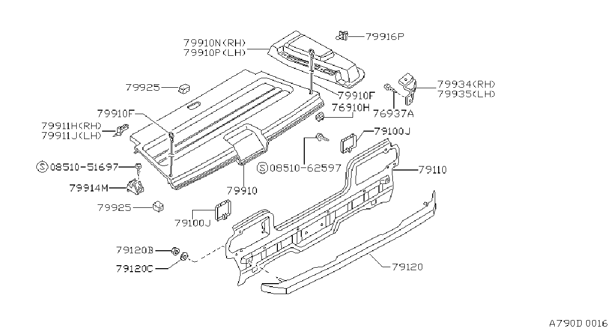 Diagram REAR,BACK PANEL & FITTING for your 1989 Nissan Sentra XE 1.6L AT 4WD 