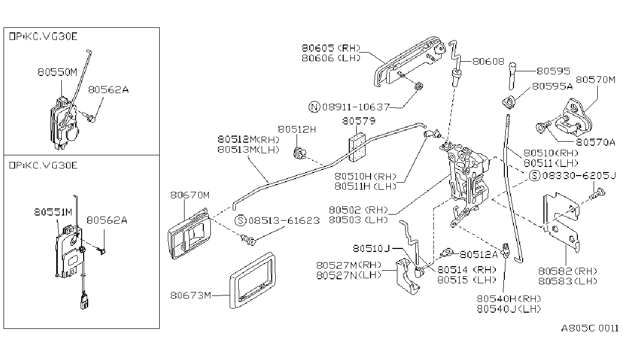 Diagram FRONT DOOR LOCK & HANDLE for your 2020 Nissan Murano   