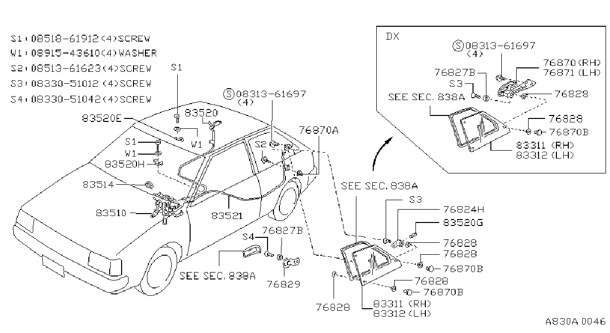 Diagram SIDE WINDOW for your 1984 Nissan 300ZX   