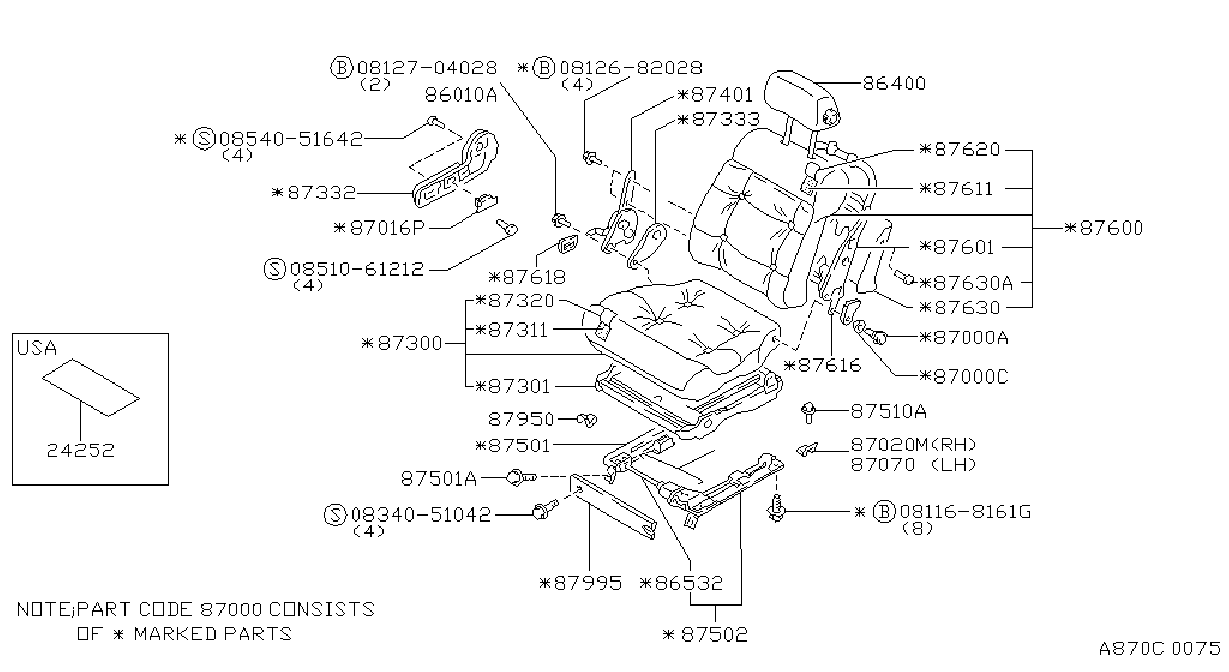 Diagram FRONT SEAT for your 1985 Nissan Maxima SEDAN SE 3.0L V6 MT 