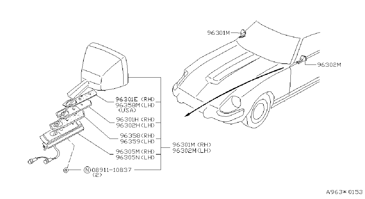 Diagram REAR VIEW MIRROR for your Nissan 280ZX  