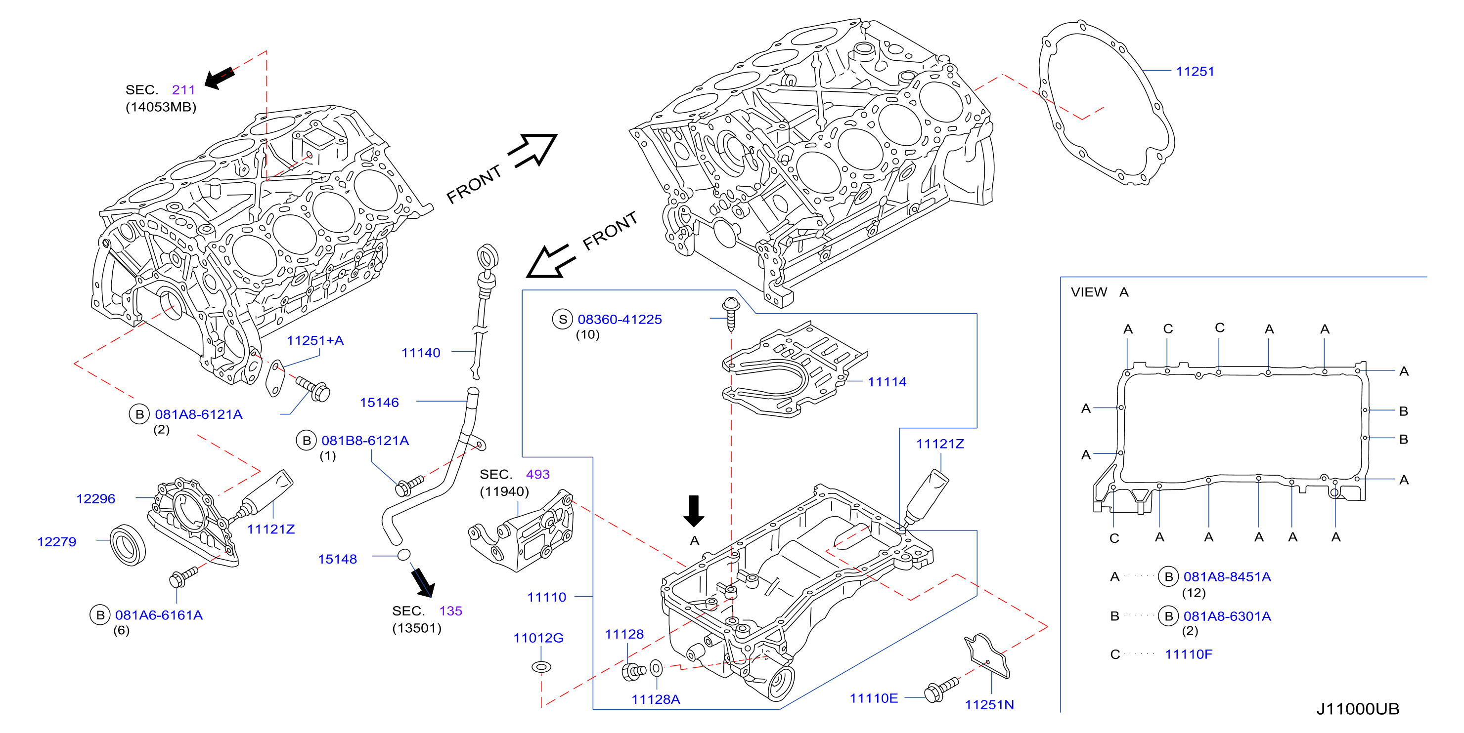 Diagram BLOQUE DE CILINDROS Y COLECTOR DE ACEITE for your 2017 INFINITI JX35 MID  