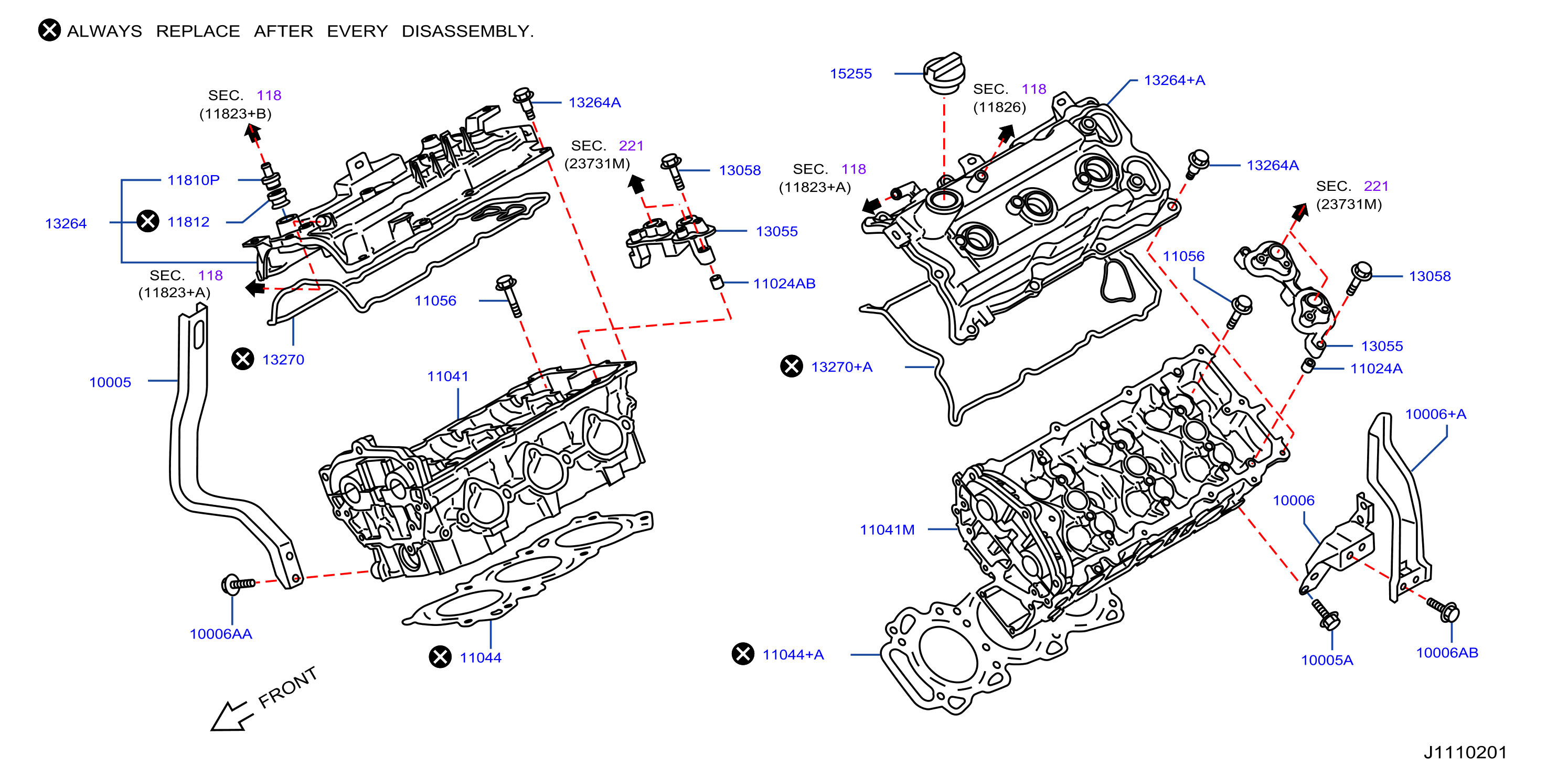 Diagram CYLINDER HEAD & ROCKER COVER for your 2009 INFINITI QX50 2.0L VC-Turbo CVT AWD WAGON LUXE 