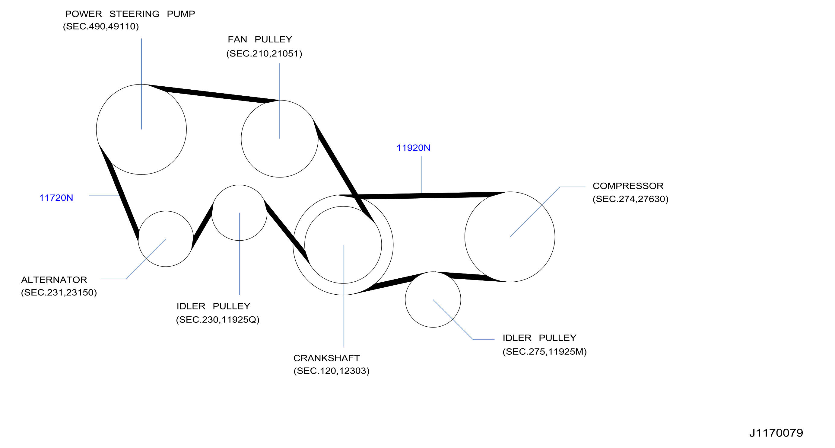 Diagram FAN,COMPRESSOR & POWER STEERING BELT for your 2009 INFINITI M35   