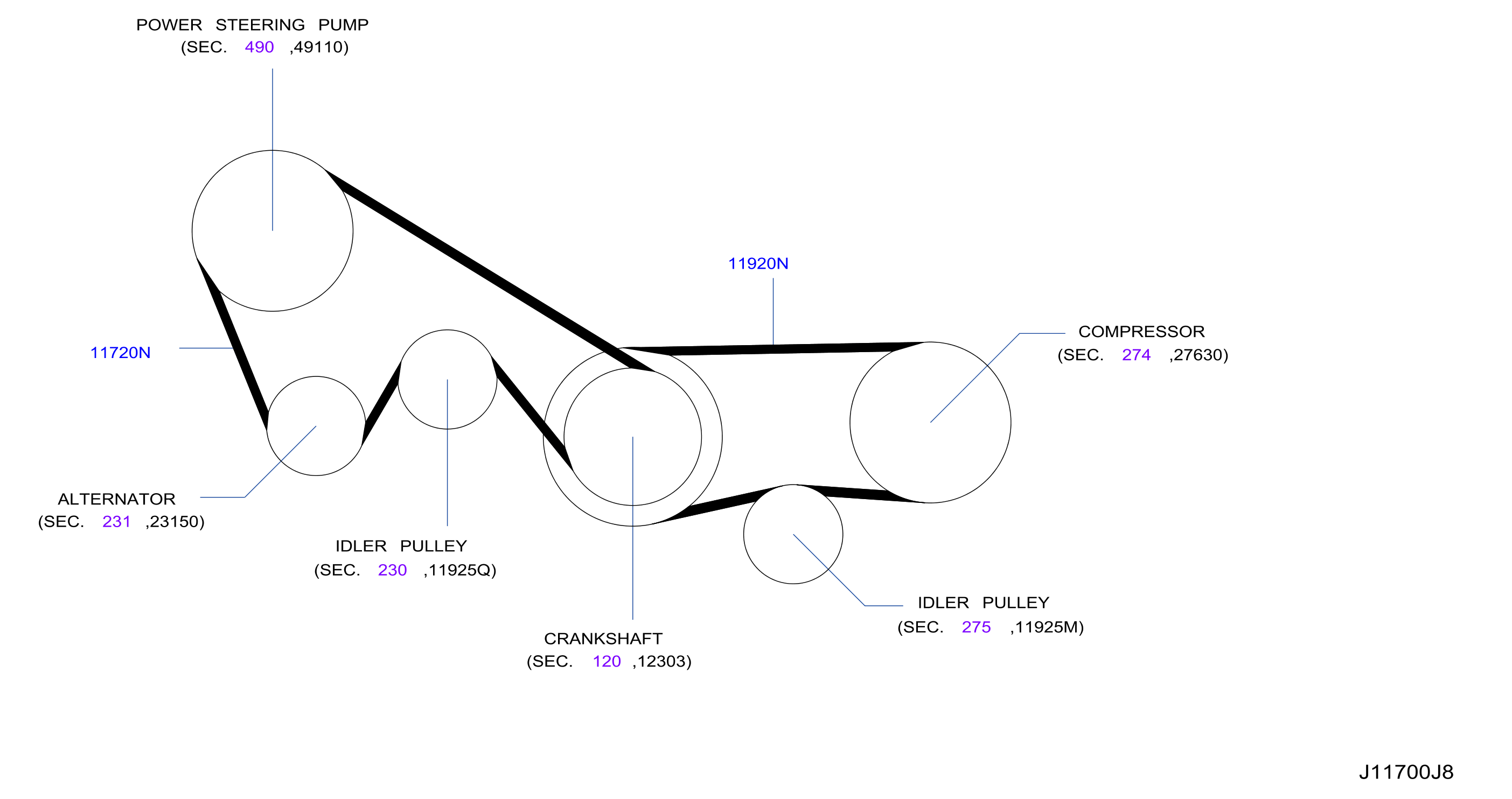 Diagram FAN,COMPRESSOR & POWER STEERING BELT for your 2007 INFINITI M45   