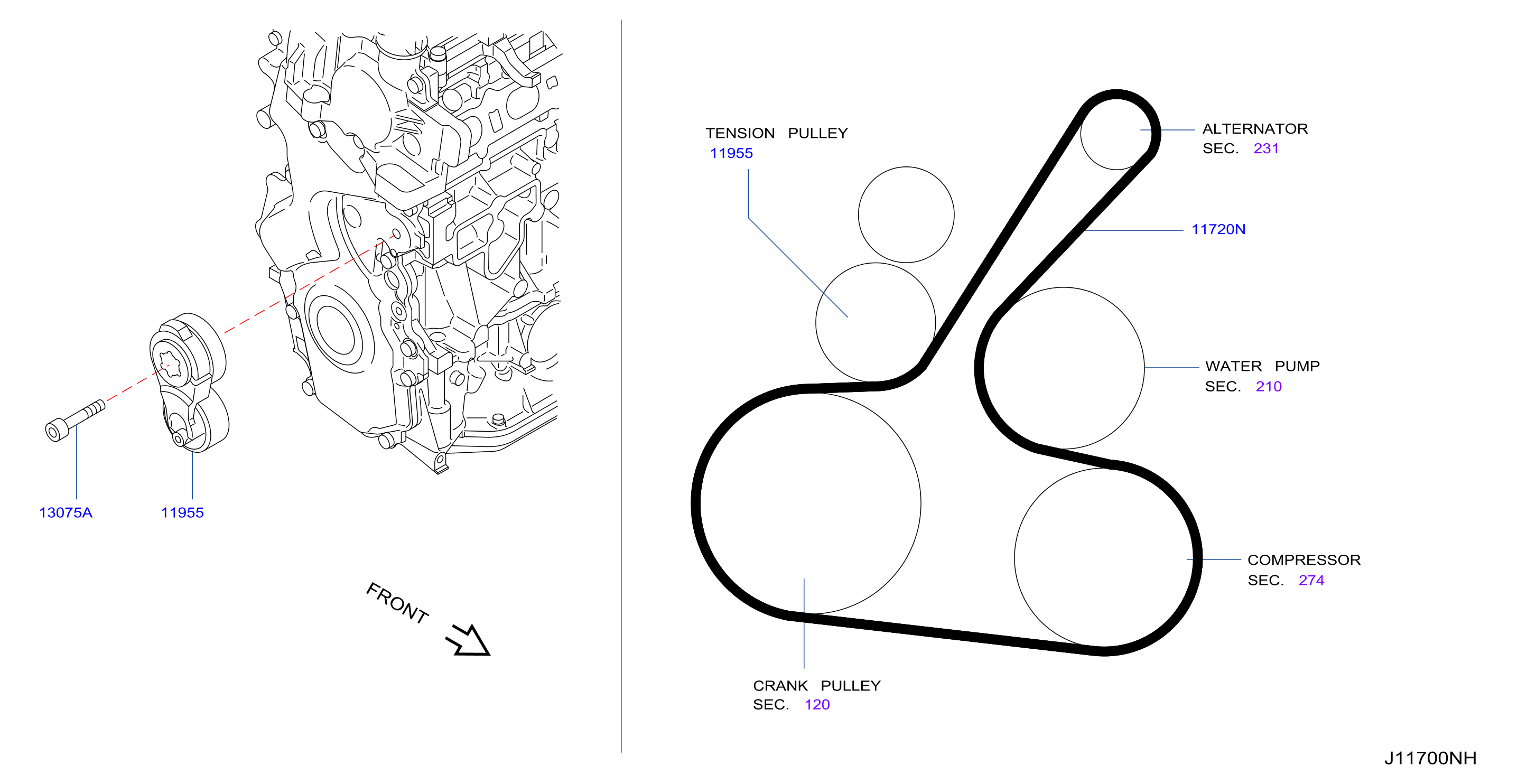 Diagram FAN,COMPRESSOR & POWER STEERING BELT for your 2007 Nissan Altima   