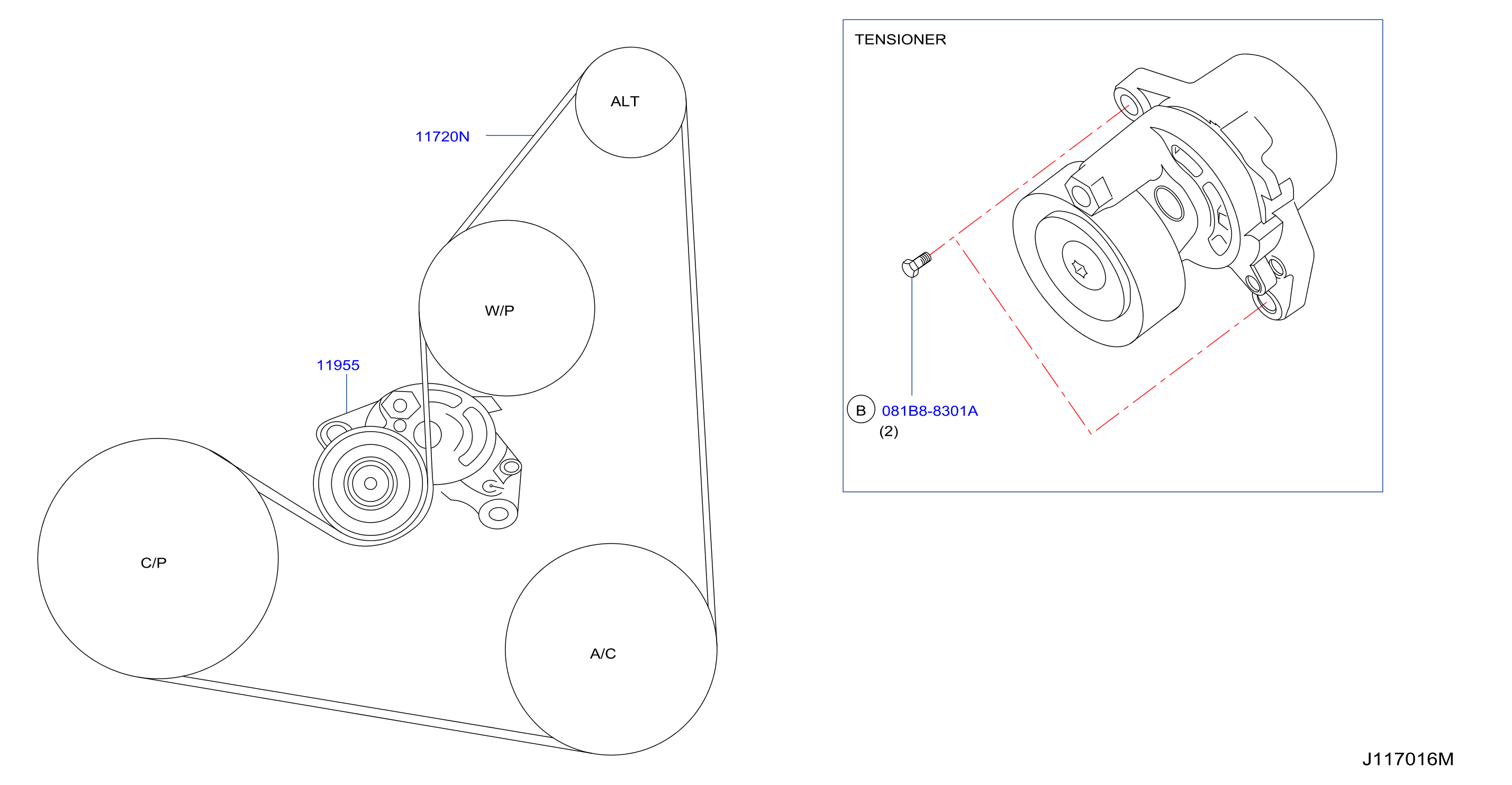 Diagram FAN,COMPRESSOR & POWER STEERING BELT for your Nissan Sentra HATCHBACK E 1.6L AT 2WD