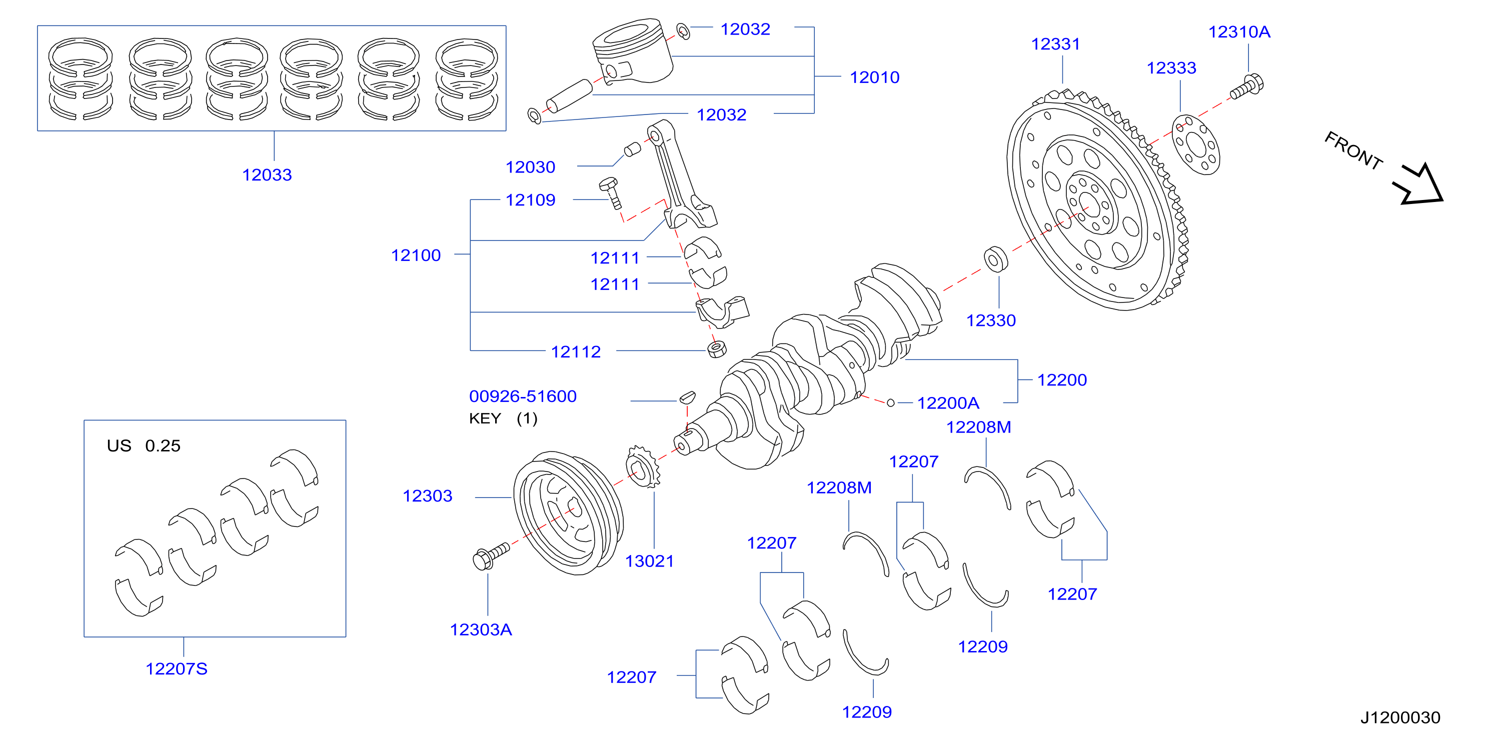 Diagram PISTON,CRANKSHAFT & FLYWHEEL for your 2009 INFINITI M35   