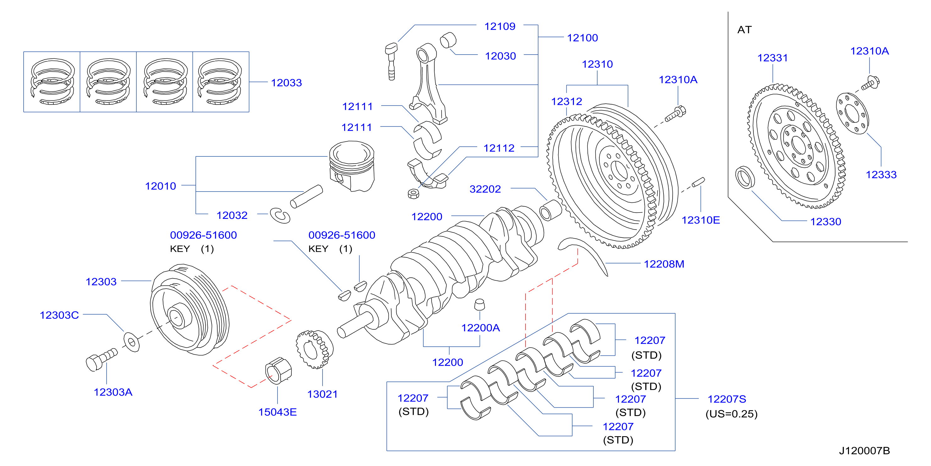 Diagram PISTON,CRANKSHAFT & FLYWHEEL for your Nissan