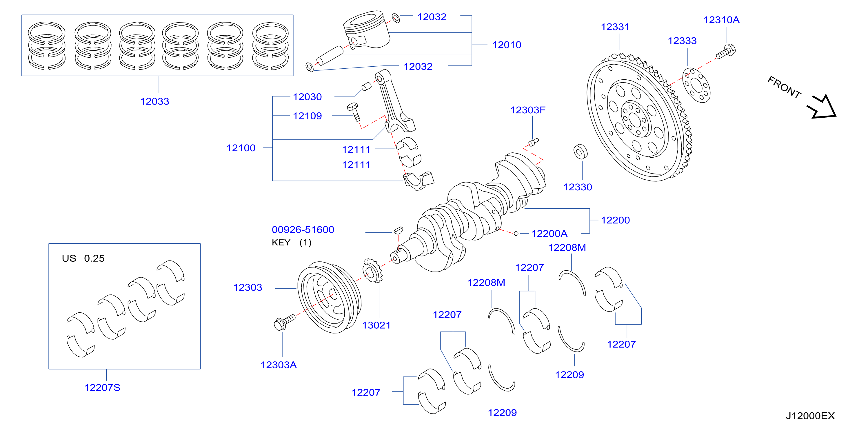 Diagram PISTON,CRANKSHAFT & FLYWHEEL for your 1991 INFINITI M30   