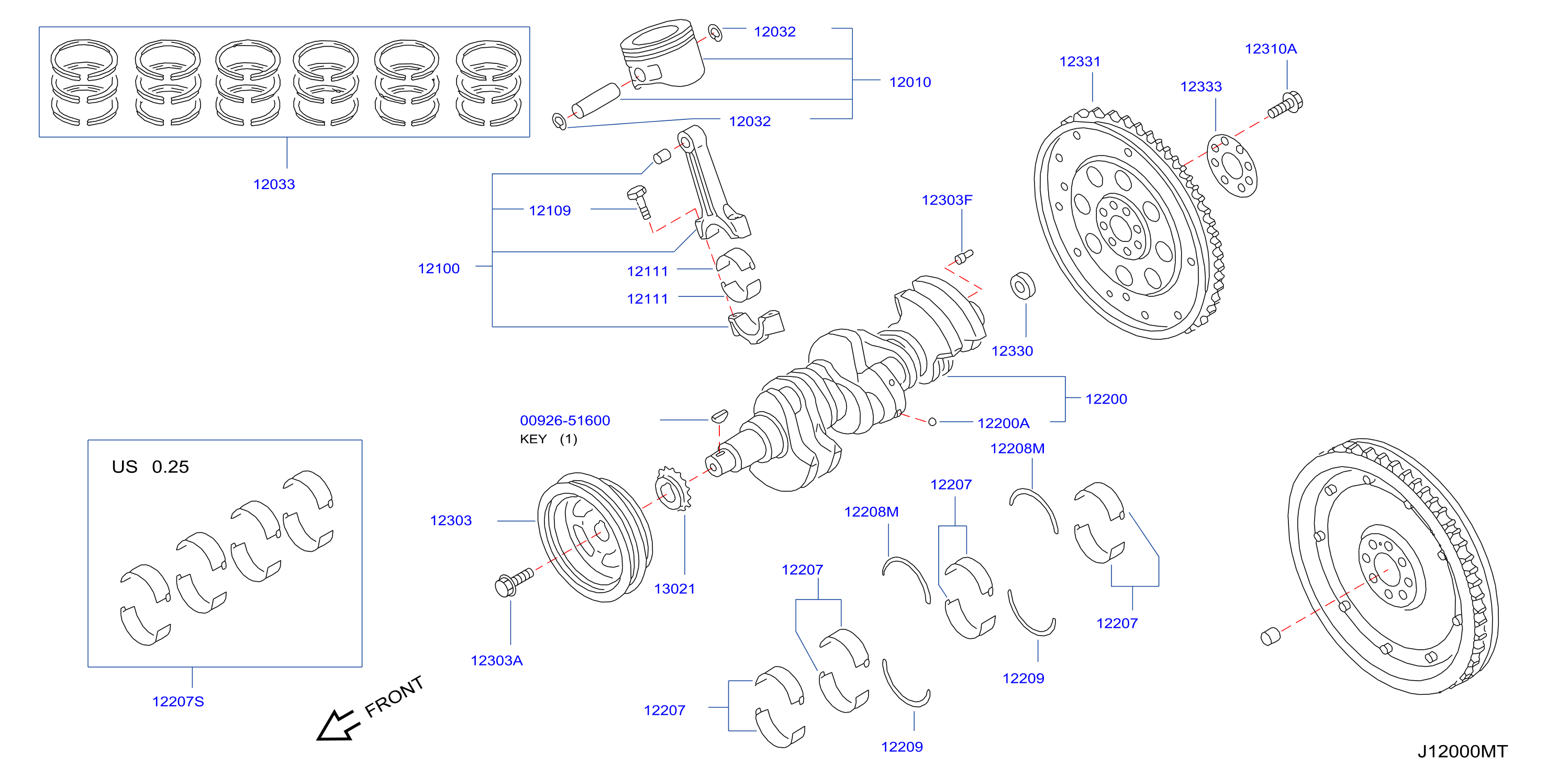 Diagram PISTON,CRANKSHAFT & FLYWHEEL for your INFINITI M56  