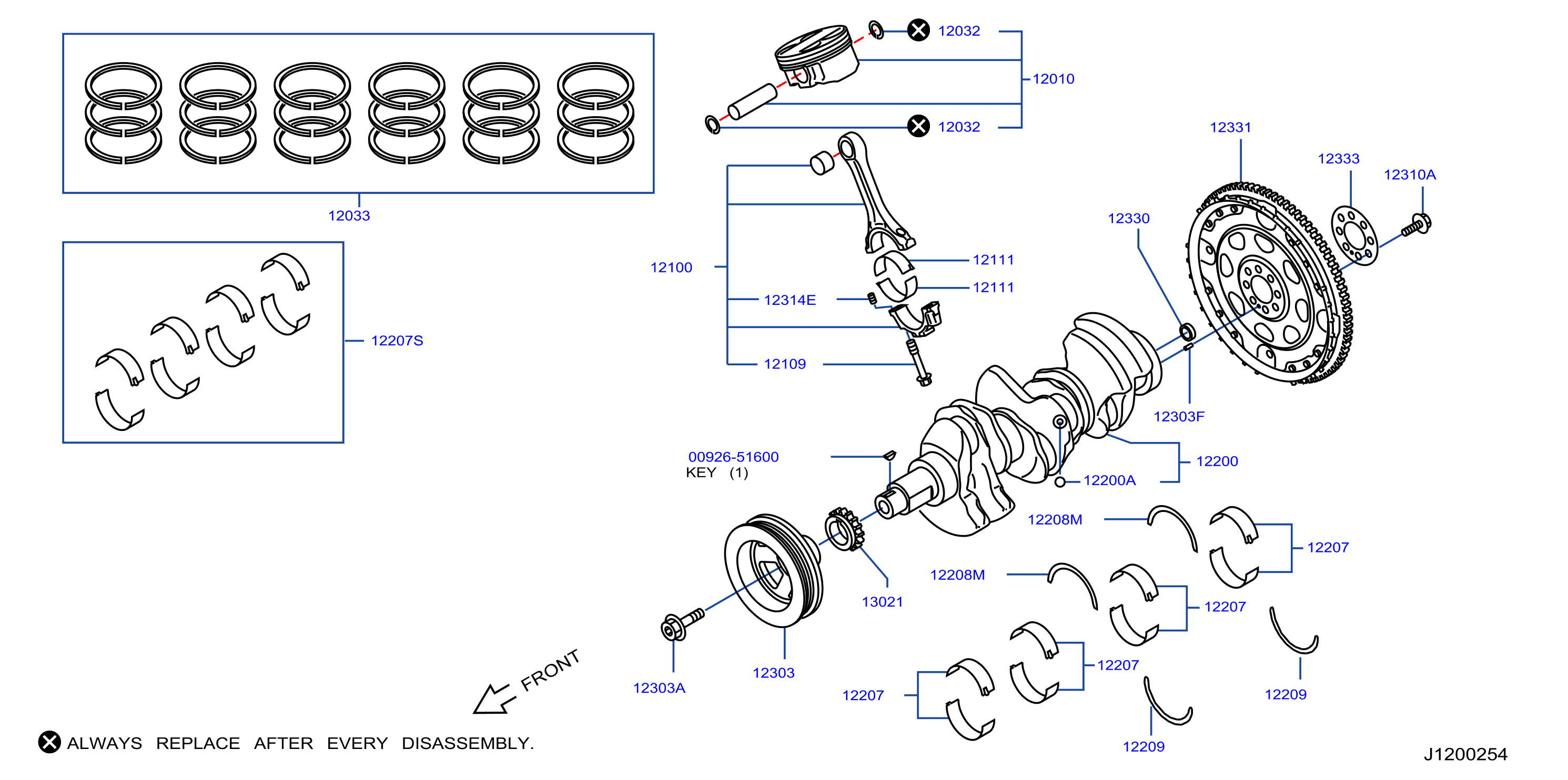 Diagram PISTON,CRANKSHAFT & FLYWHEEL for your INFINITI M56  