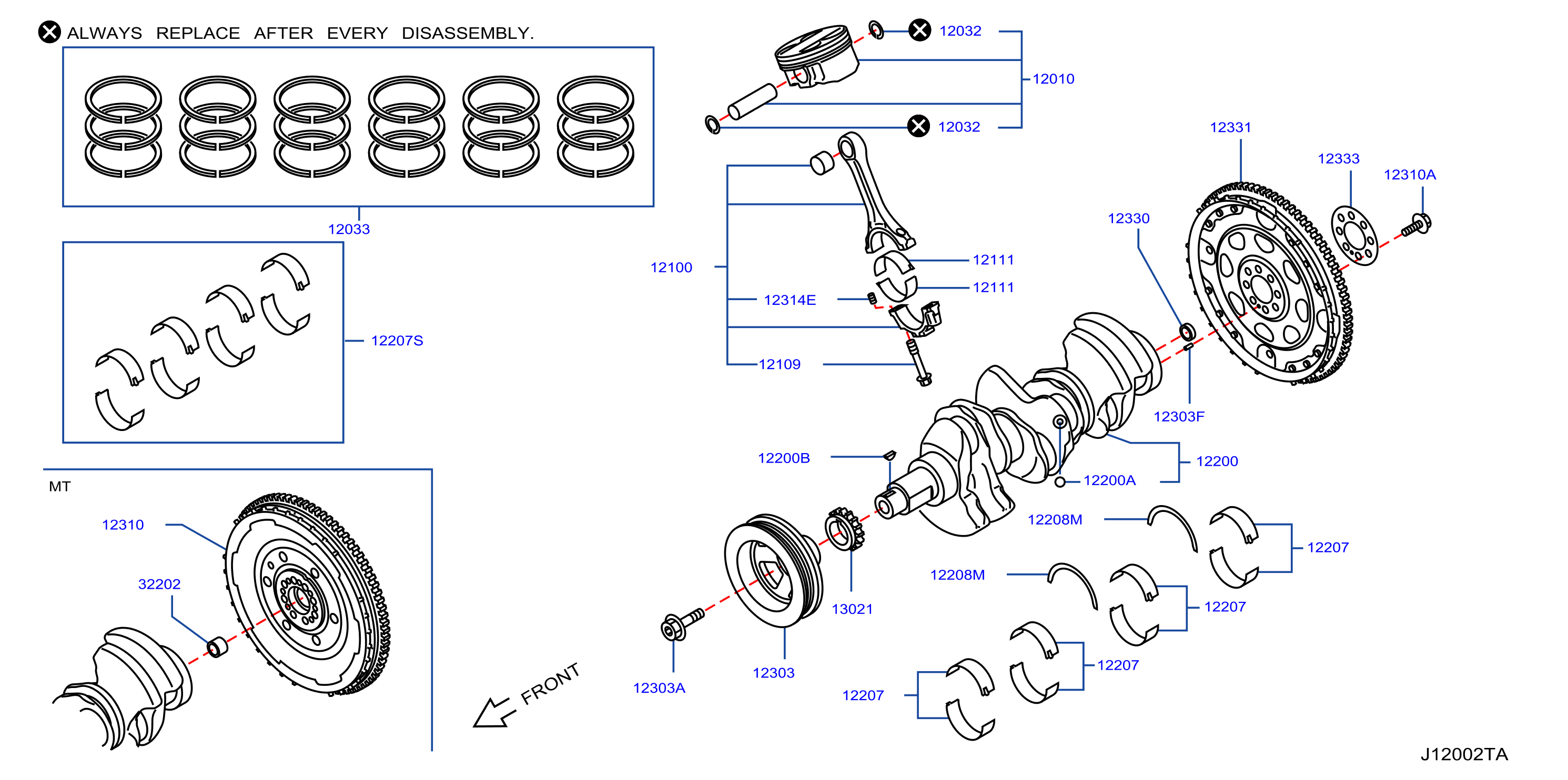 Diagram PISTON, CIGUEÑAL Y VOLANTE MOT for your 2019 Nissan Rogue   