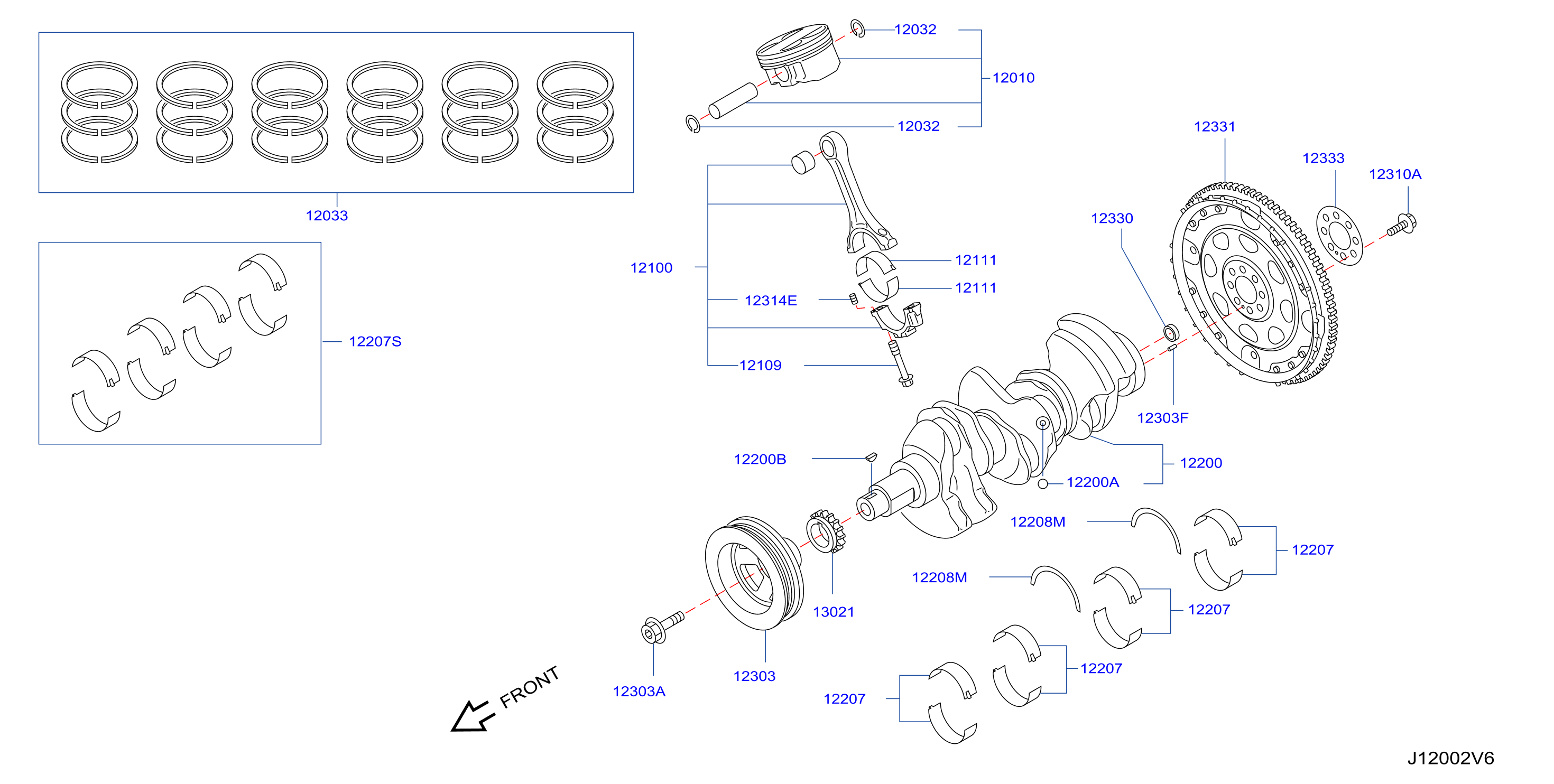 Diagram PISTON,CRANKSHAFT & FLYWHEEL for your 2013 INFINITI M37   