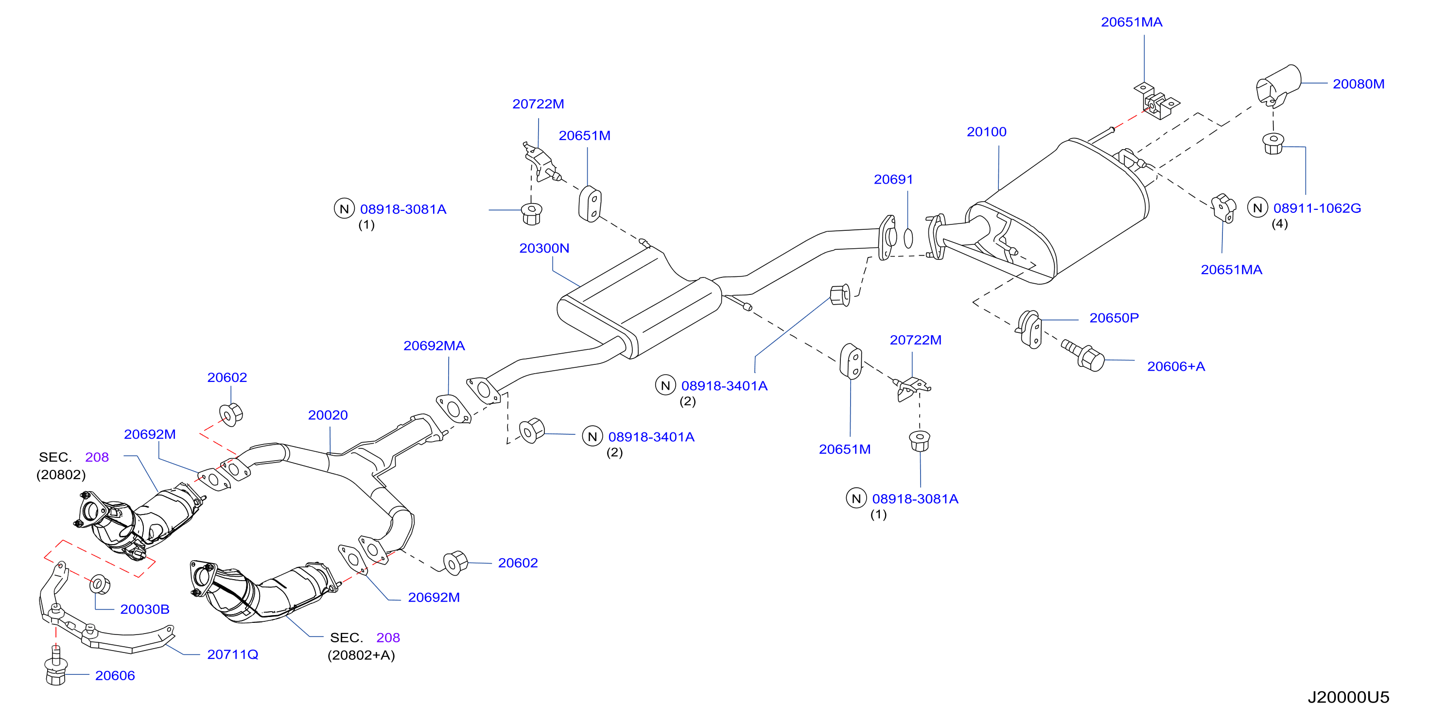 Diagram TUBO DE ESCAPE Y SILENCIADOR for your INFINITI