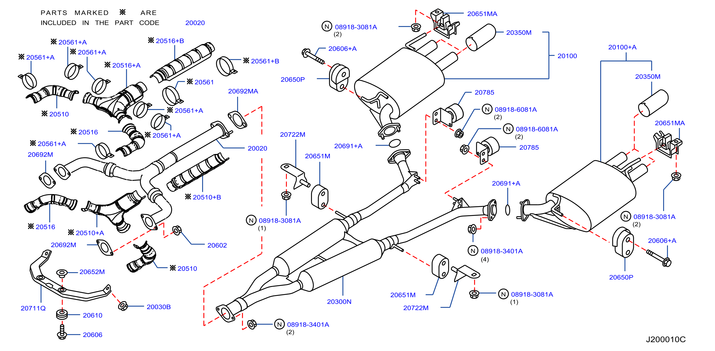 Diagram EXHAUST TUBE & MUFFLER for your INFINITI M35  