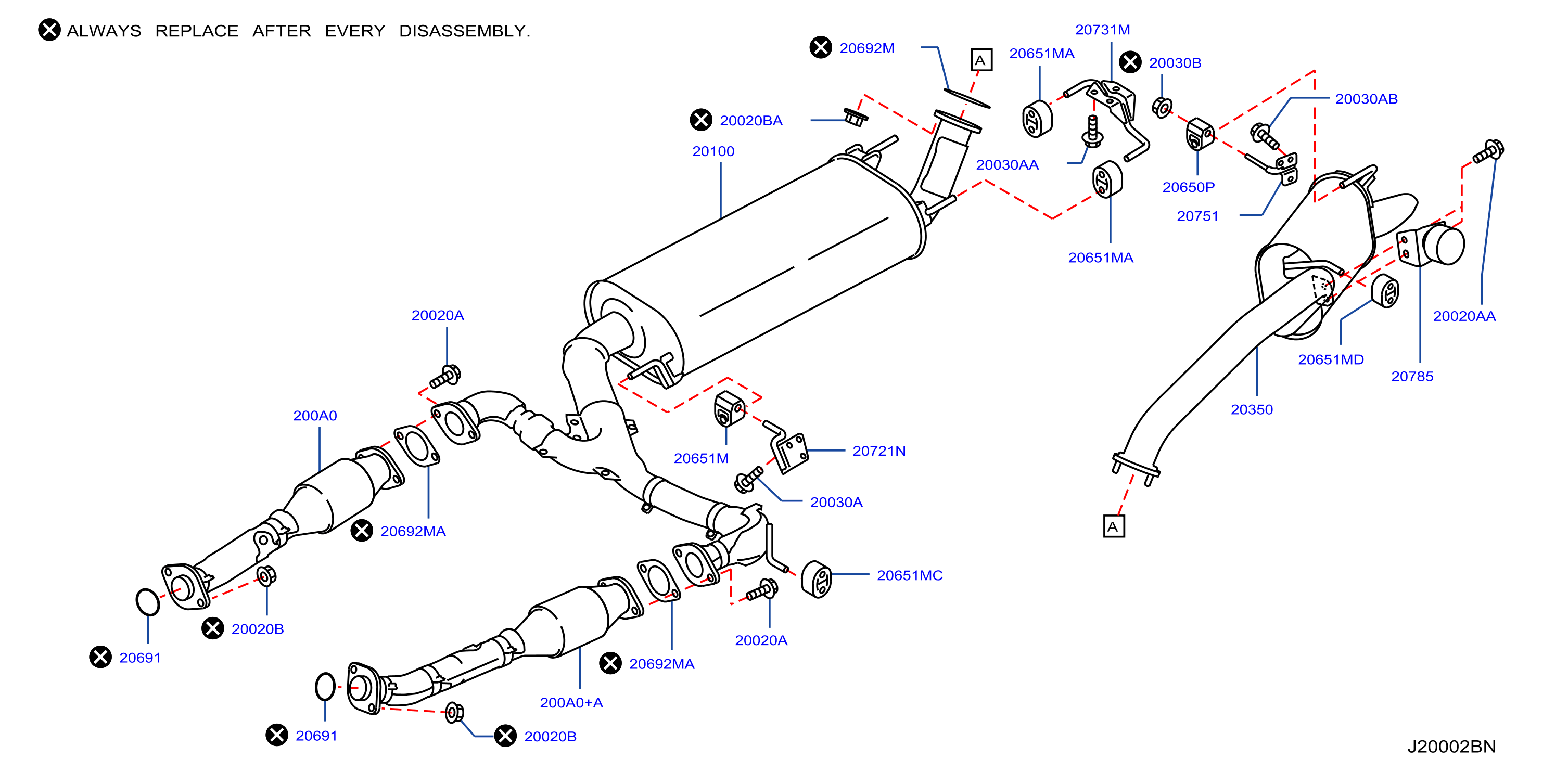 Diagram EXHAUST TUBE & MUFFLER for your Nissan Armada  