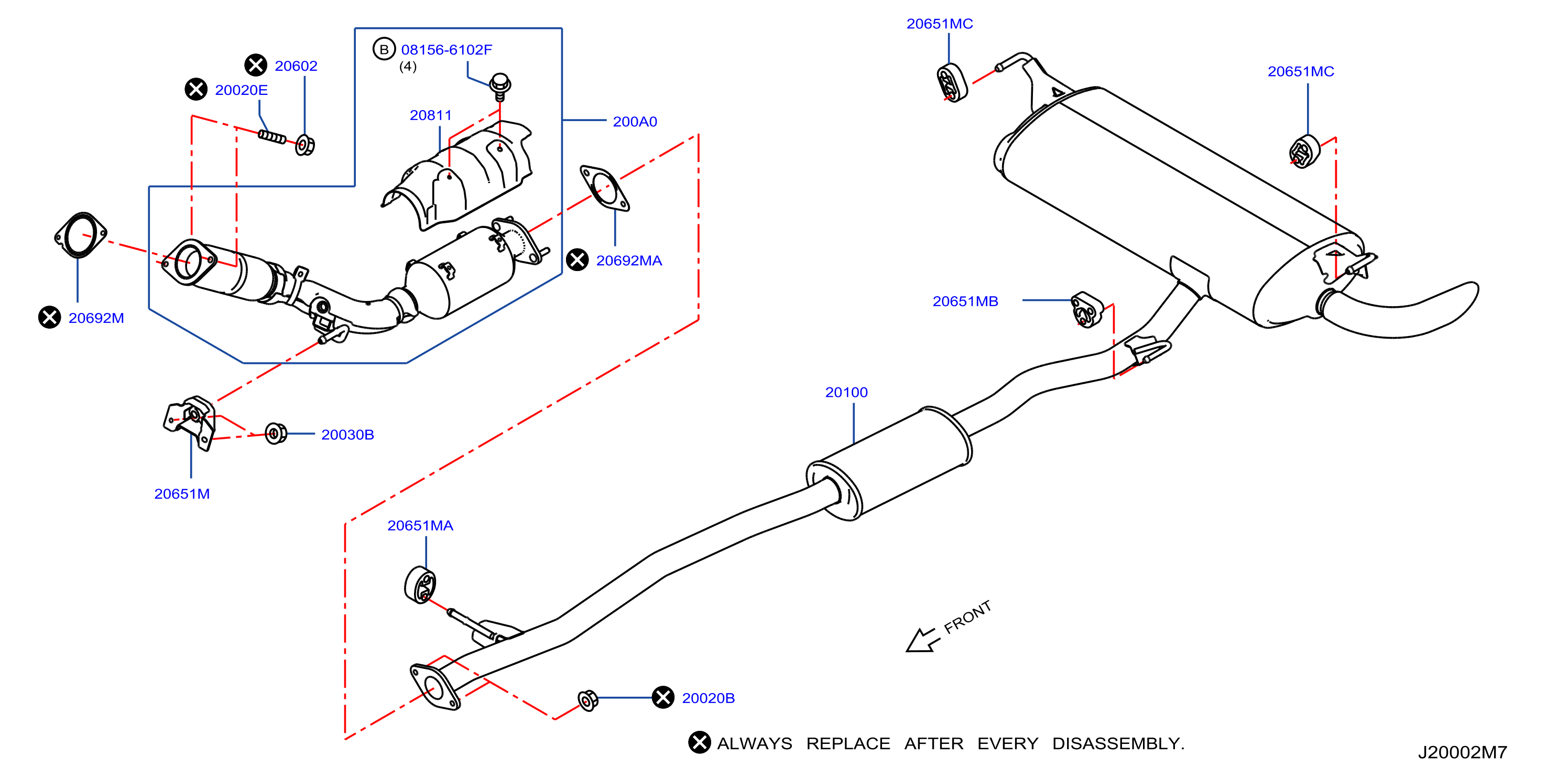 Diagram TUBO DE ESCAPE Y SILENCIADOR for your Nissan