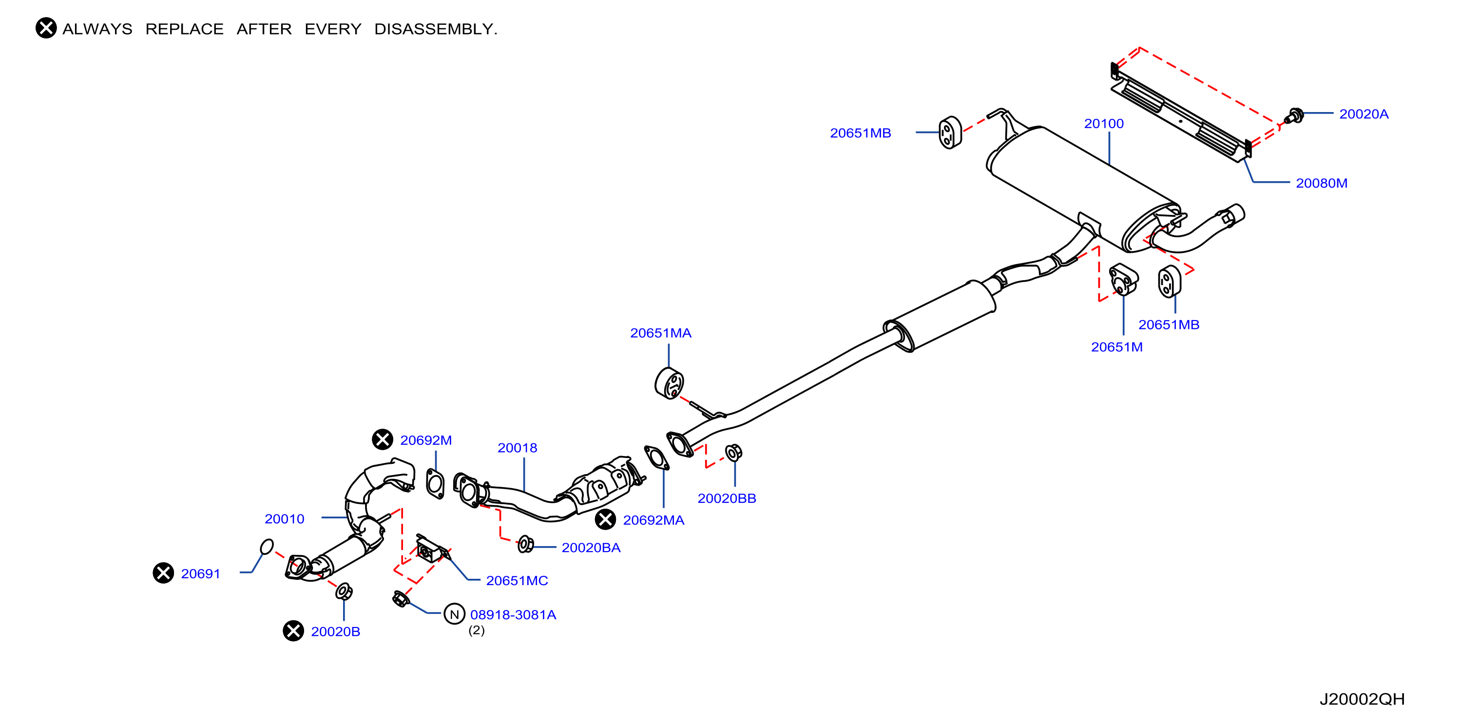 Diagram EXHAUST TUBE & MUFFLER for your Nissan Rogue  