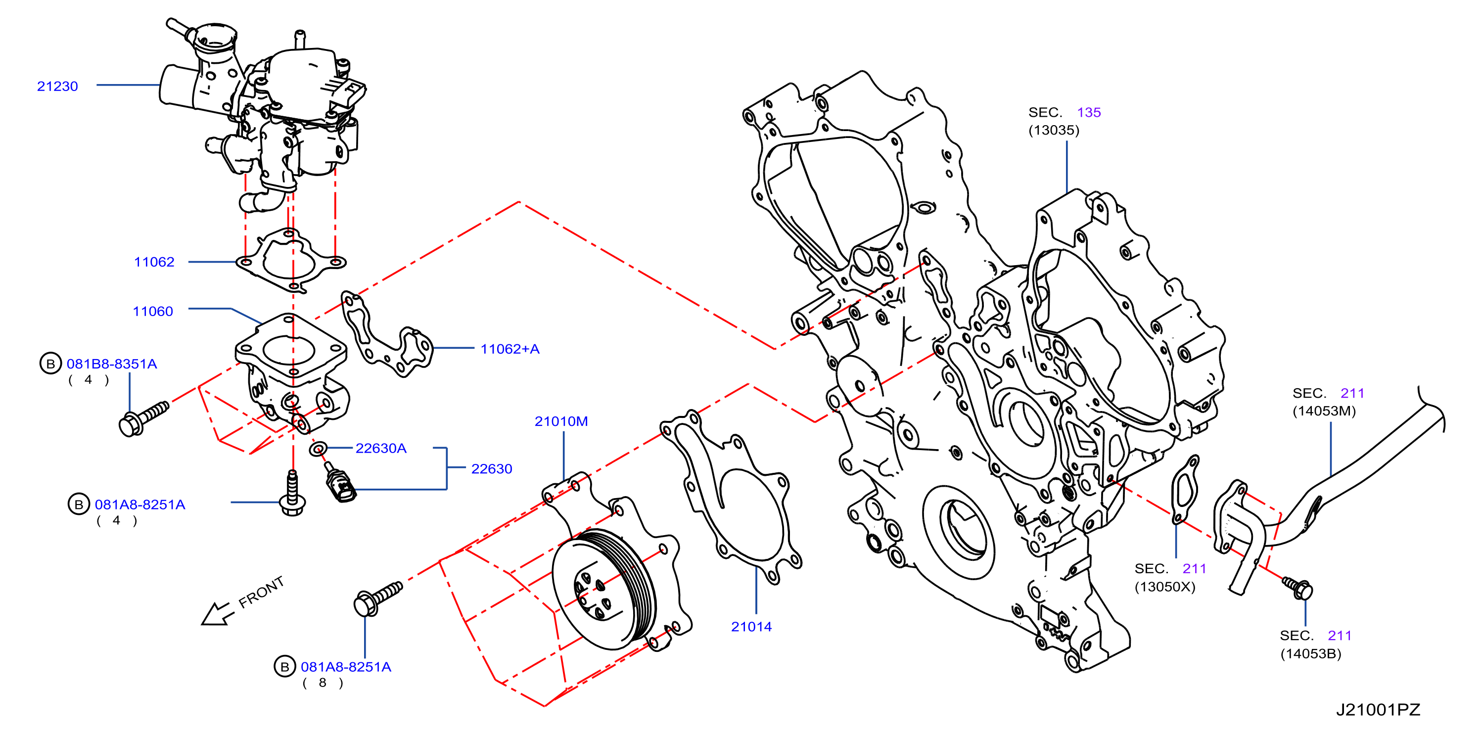 Diagram WATER PUMP, COOLING FAN & THERMOSTAT for your 2014 INFINITI Q70   