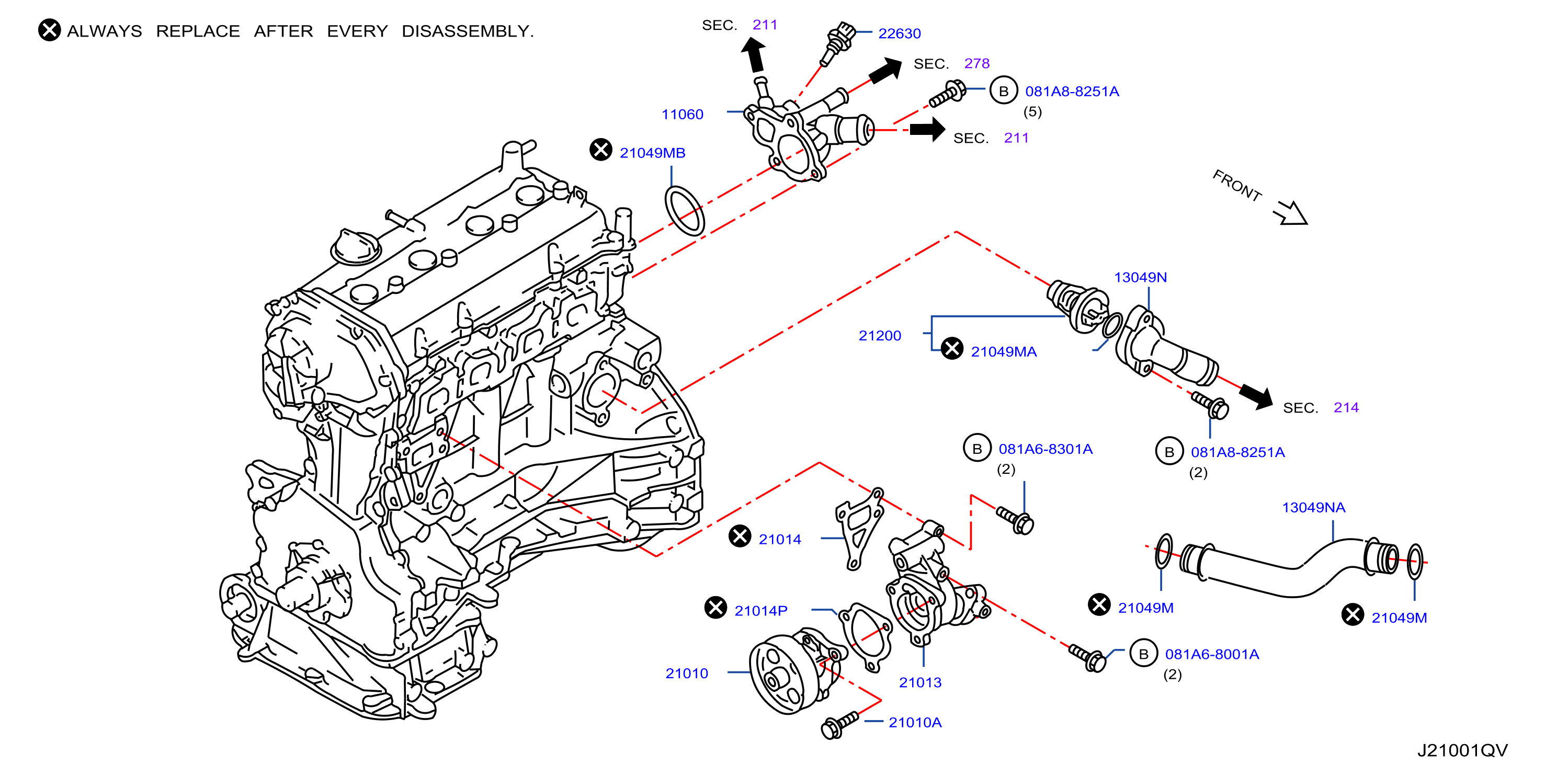 Diagram WATER PUMP, COOLING FAN & THERMOSTAT for your Nissan