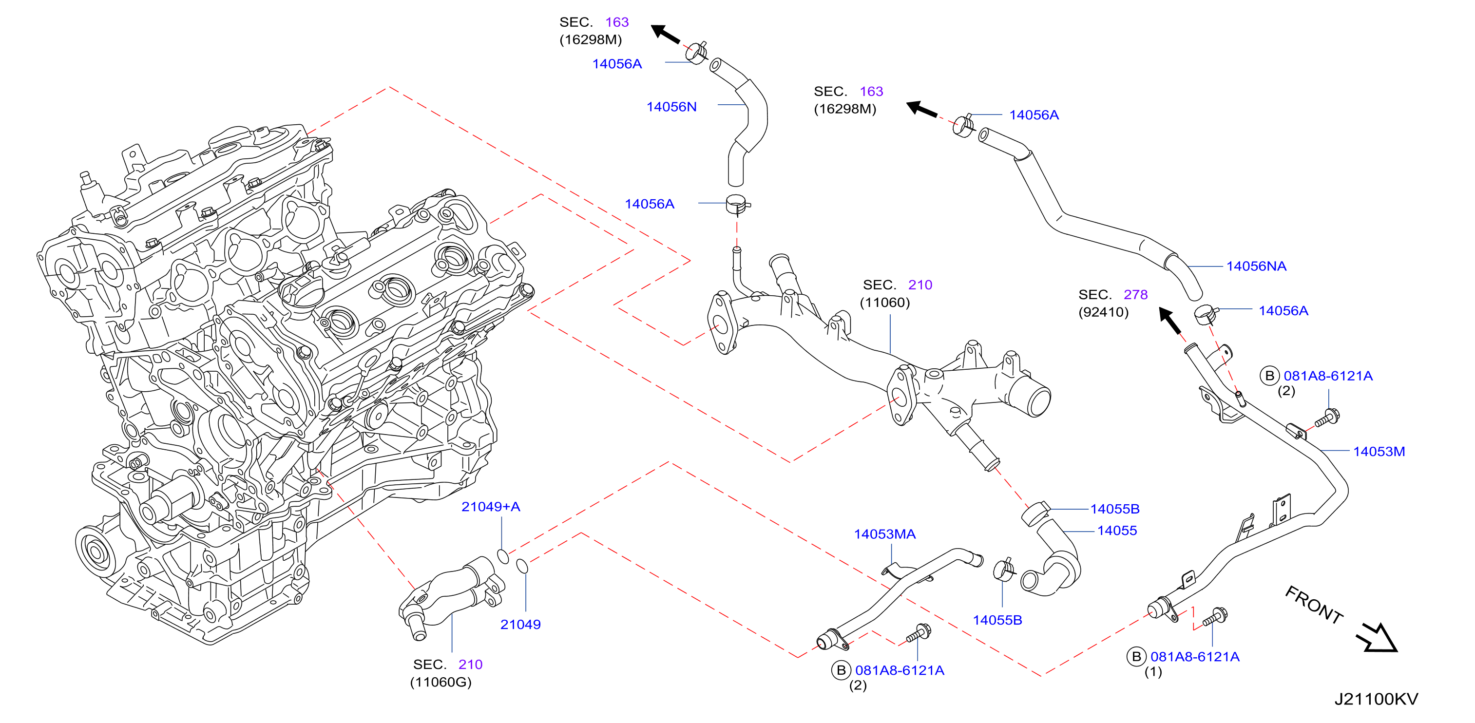 Diagram WATER HOSE & PIPING for your 1999 Nissan Frontier King Cab XE 2.4L MT 4WD 