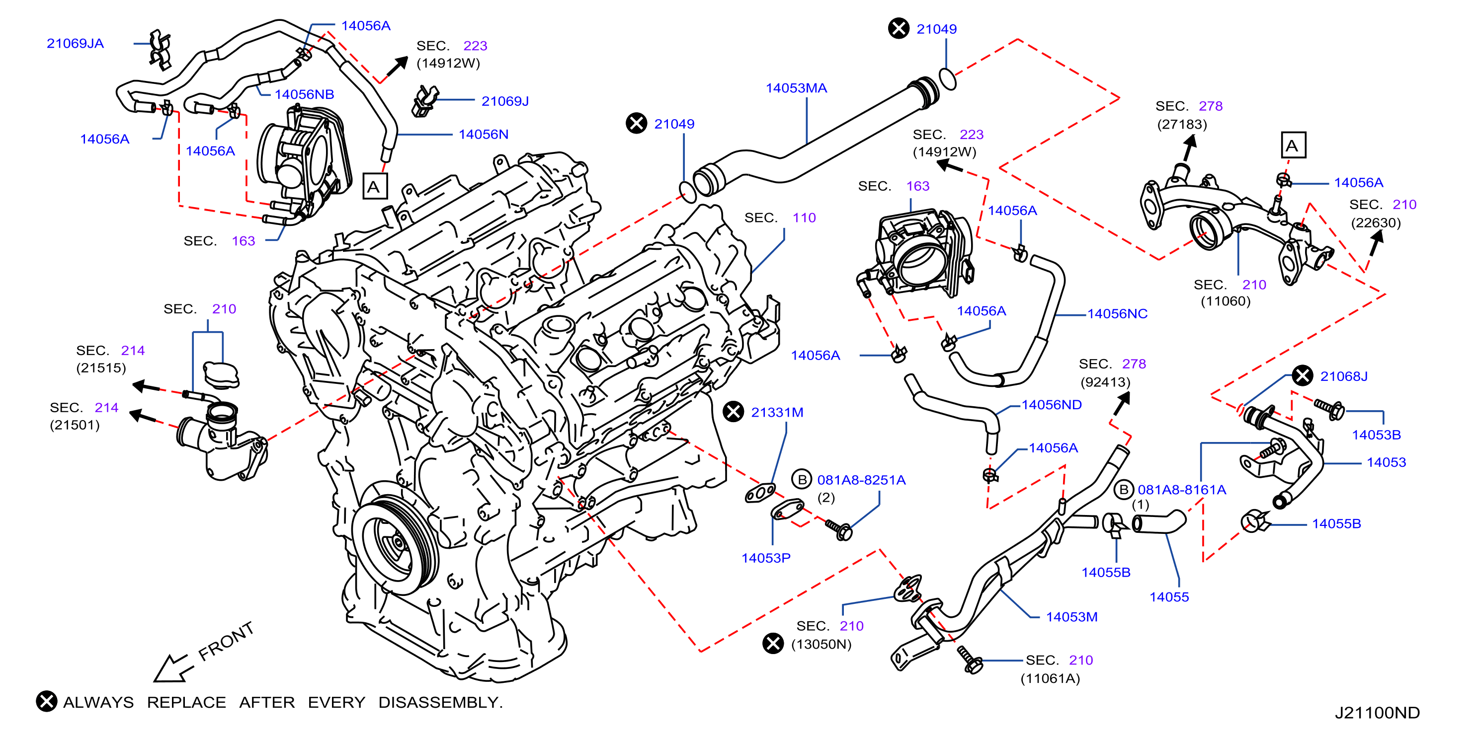 Diagram WATER HOSE & PIPING for your 2011 Nissan Murano S 3.5L V6 CVT AWD 