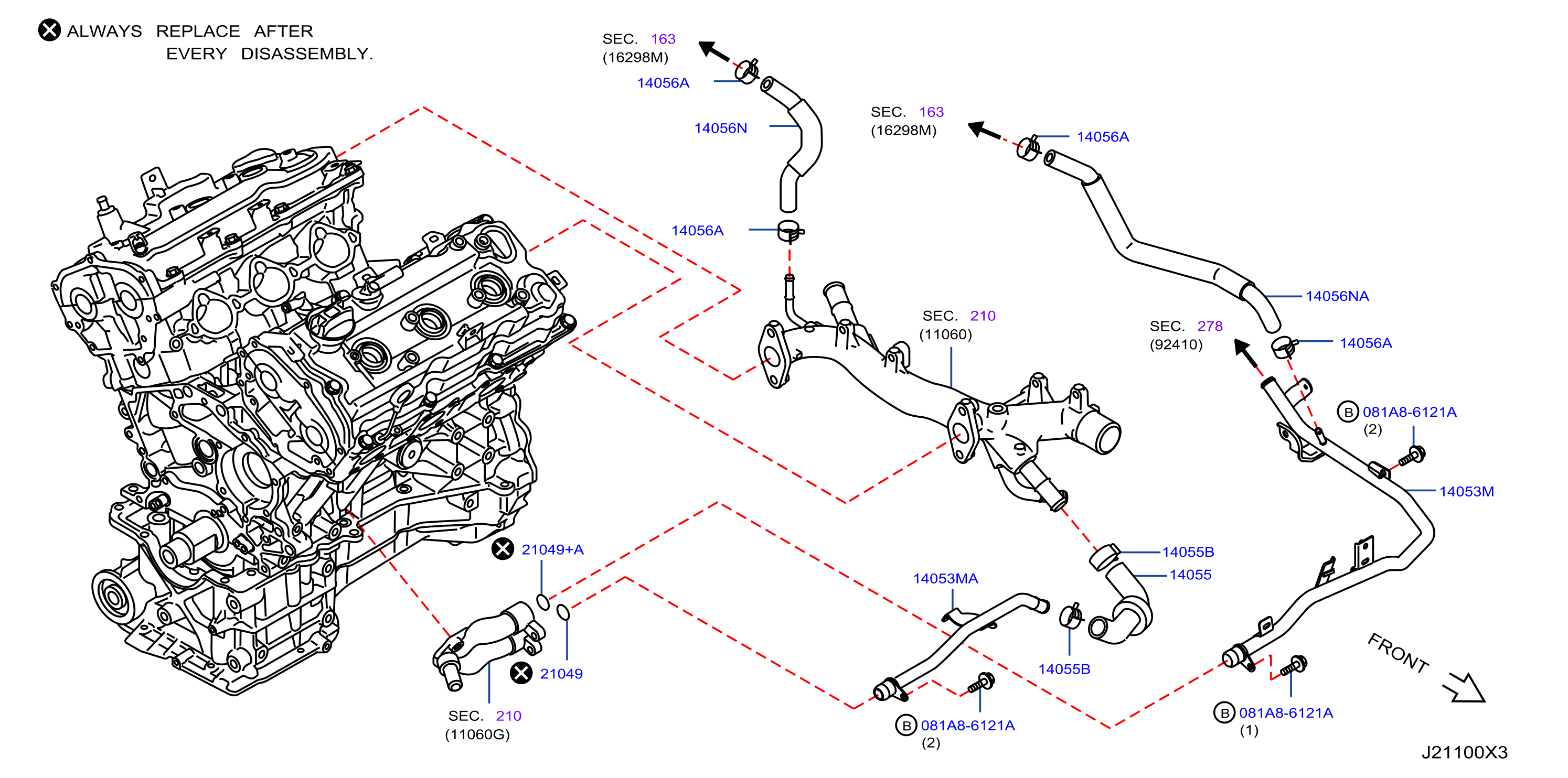 Diagram WATER HOSE & PIPING for your 1999 Nissan Frontier King Cab XE 2.4L MT 4WD 