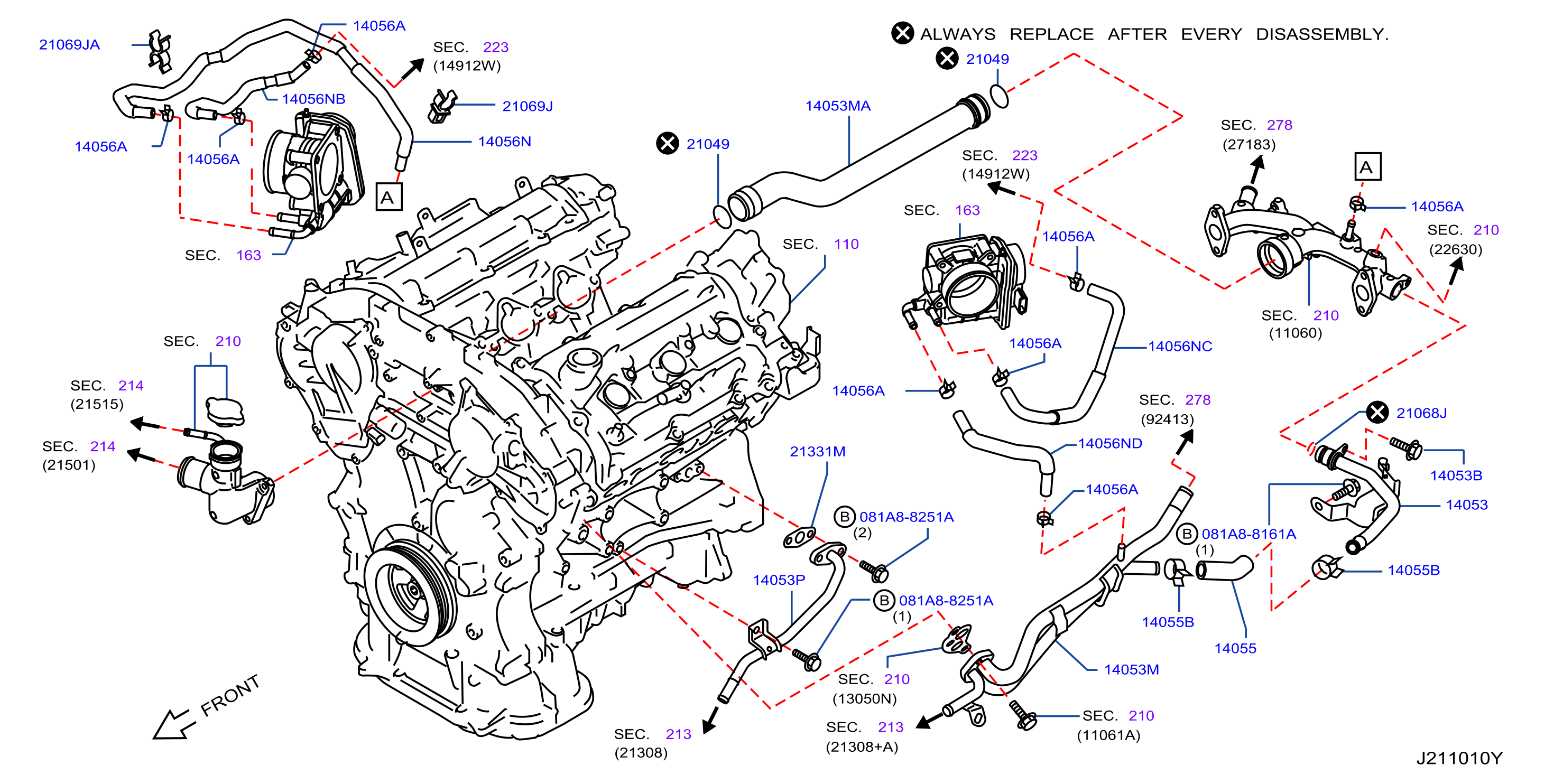 Diagram WATER HOSE & PIPING for your 2012 INFINITI FX37   