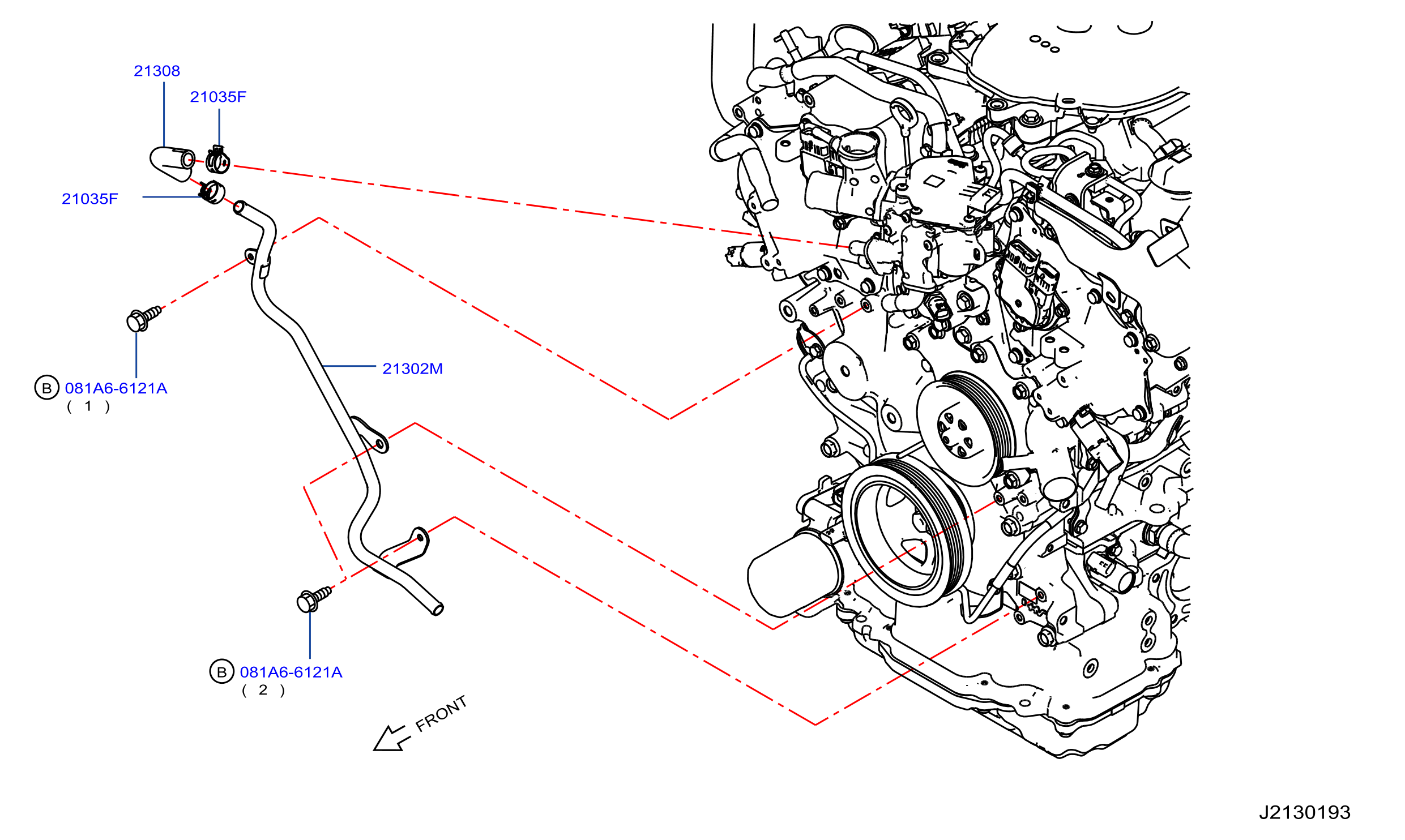 2016 Nissan Armada Engine Coolant Hose - 21306-5CA0A - Genuine Nissan Part
