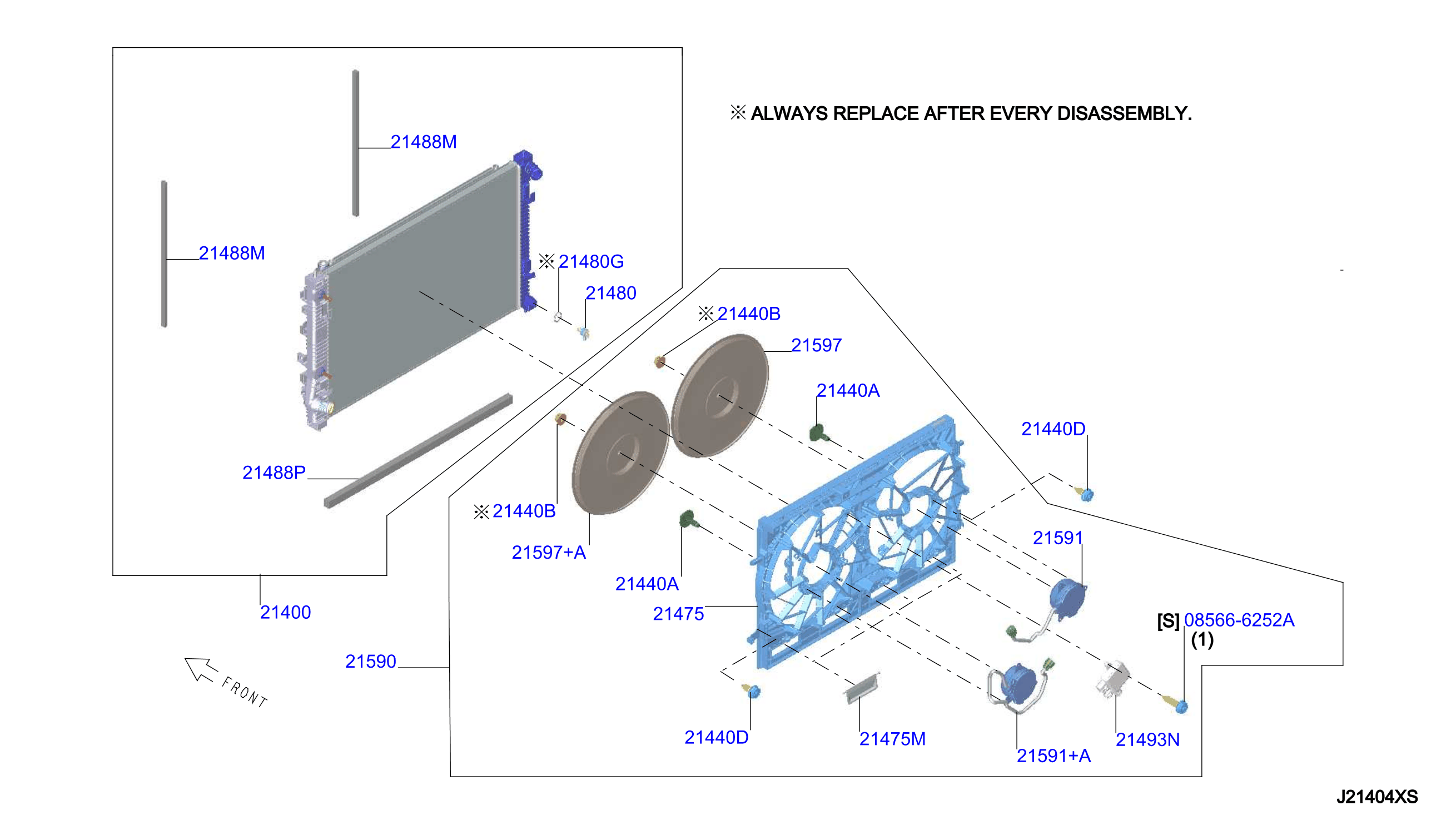 Diagram RADIATOR,SHROUD & INVERTER COOLING for your 2023 Nissan Rogue SL 2ROW  