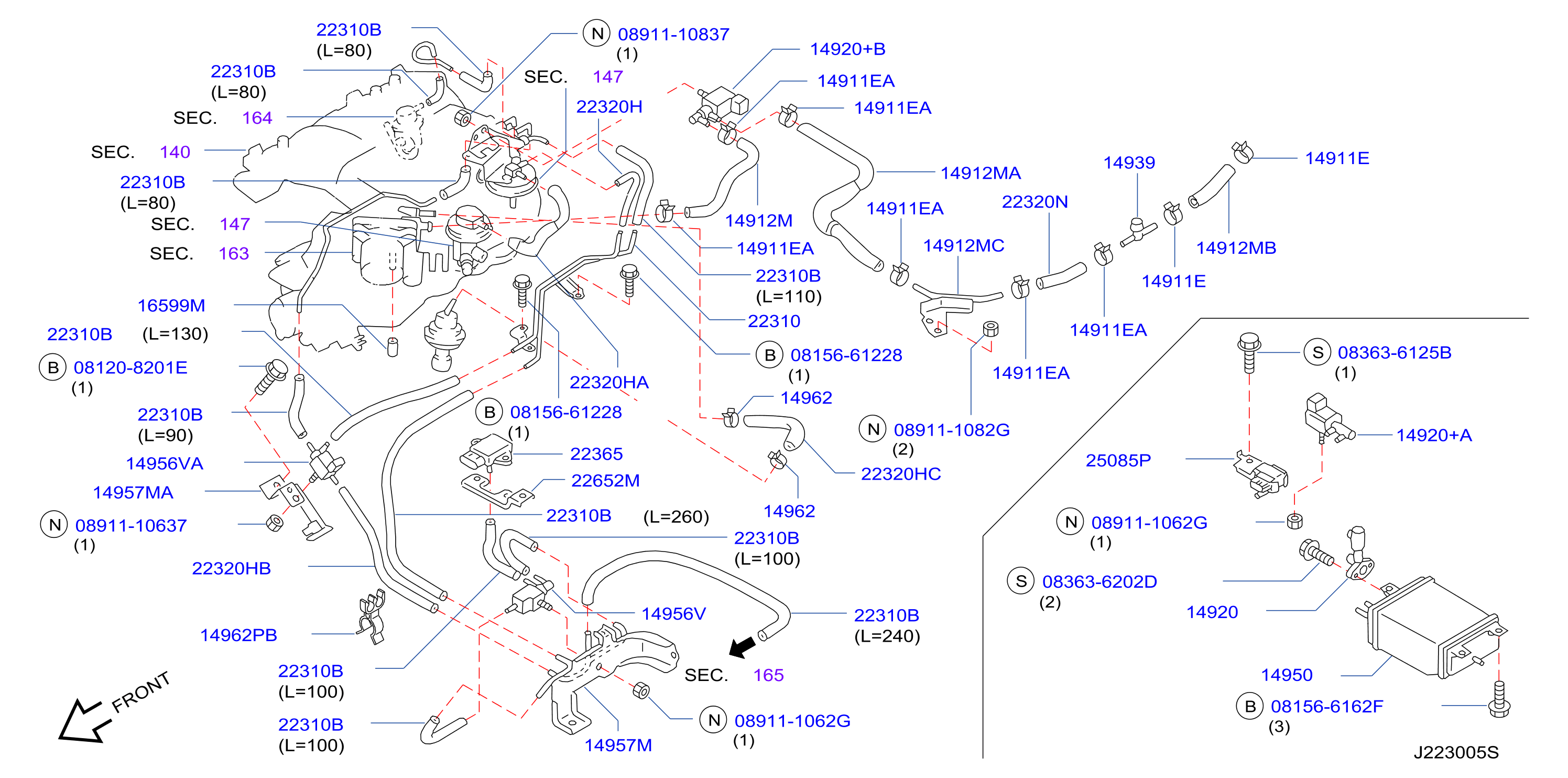 Diagram TUBERÍA DE VACÍO DE CONTROL DEL MOTOR for your 1997 Nissan Pathfinder SE 3.3L V6 AT P/4WD 
