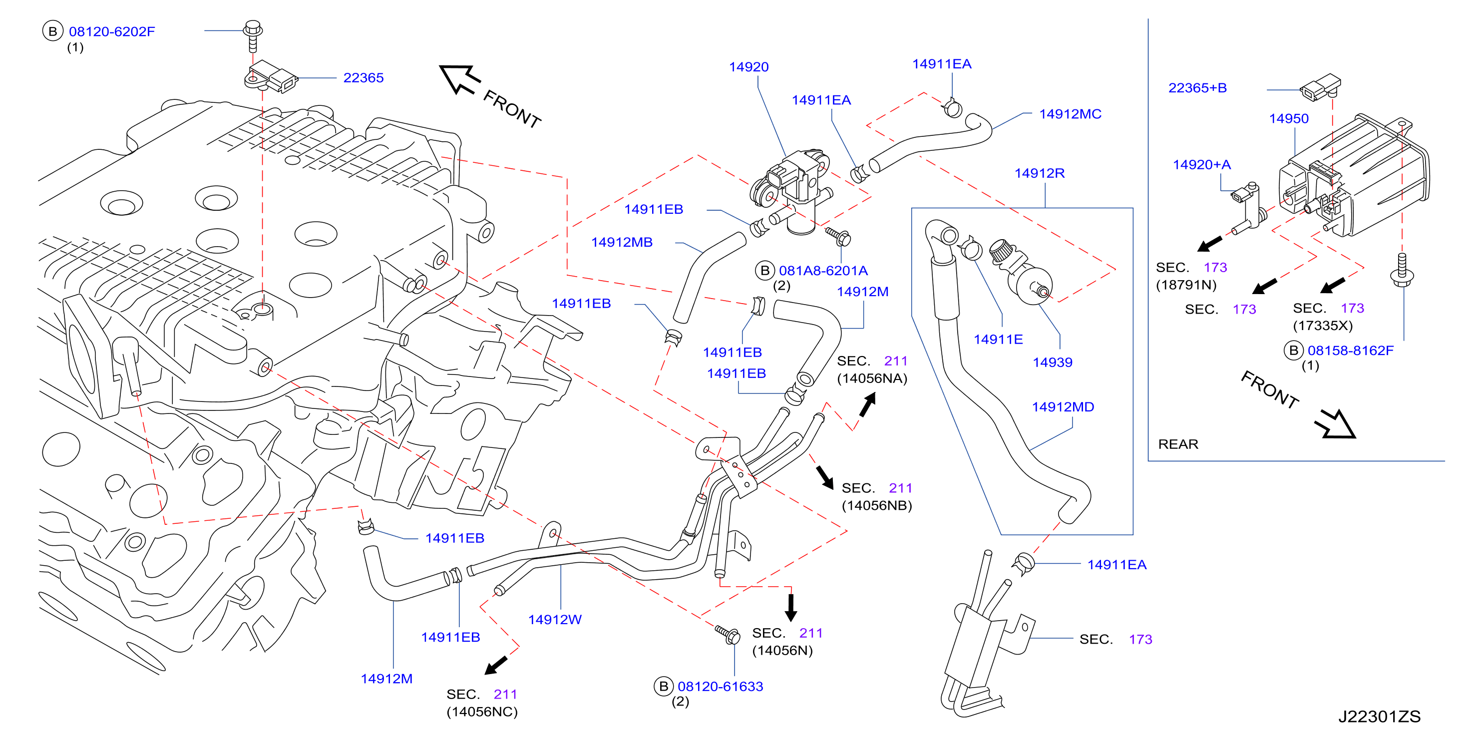 Diagram TUBERÍA DE VACÍO DE CONTROL DEL MOTOR for your 2013 INFINITI M37 SEDAN P/PKG  