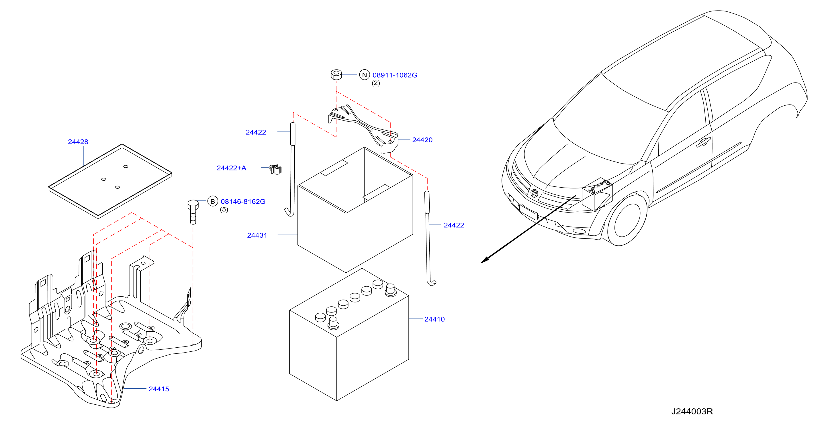 2018 Nissan Armada Battery Hold Down 24427 CA000 Genuine