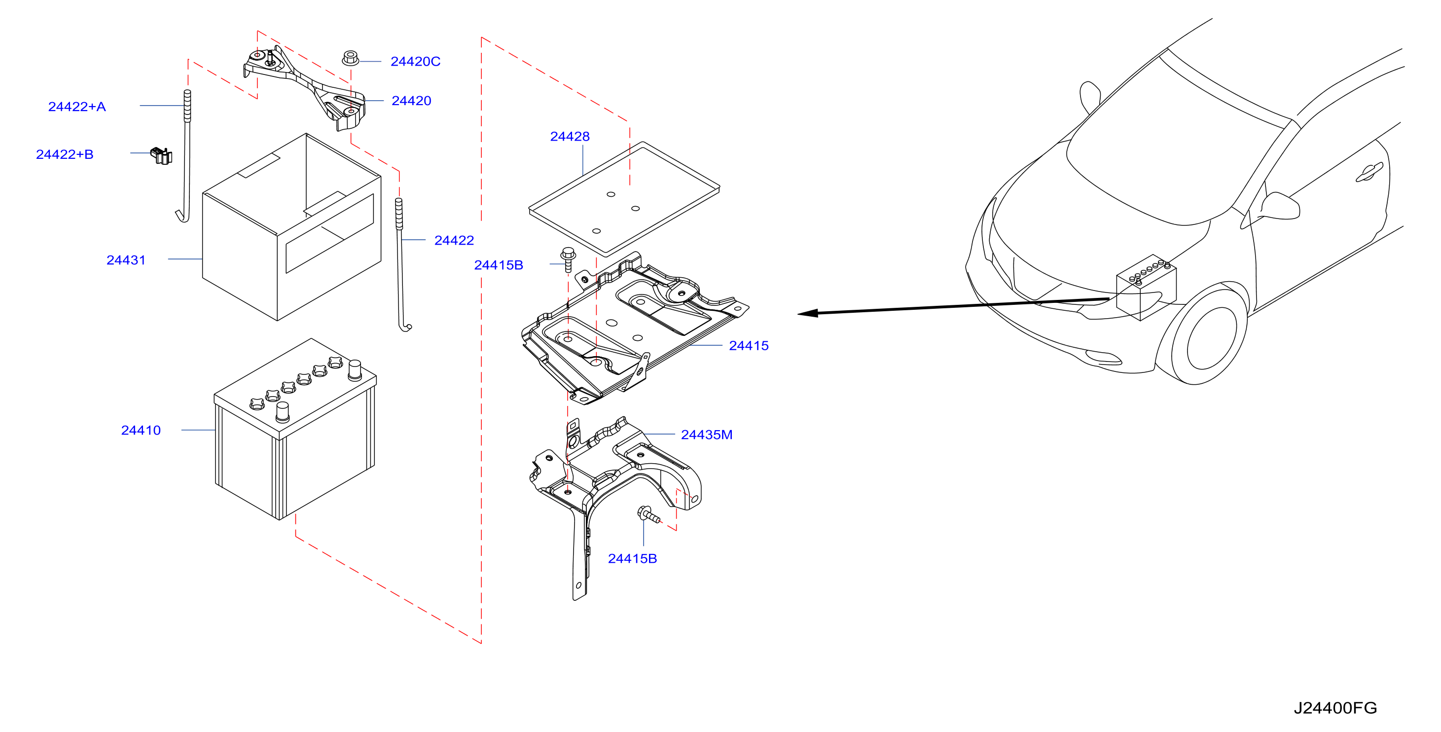 Diagram BATTERY & BATTERY MOUNTING for your 2011 Nissan Armada   