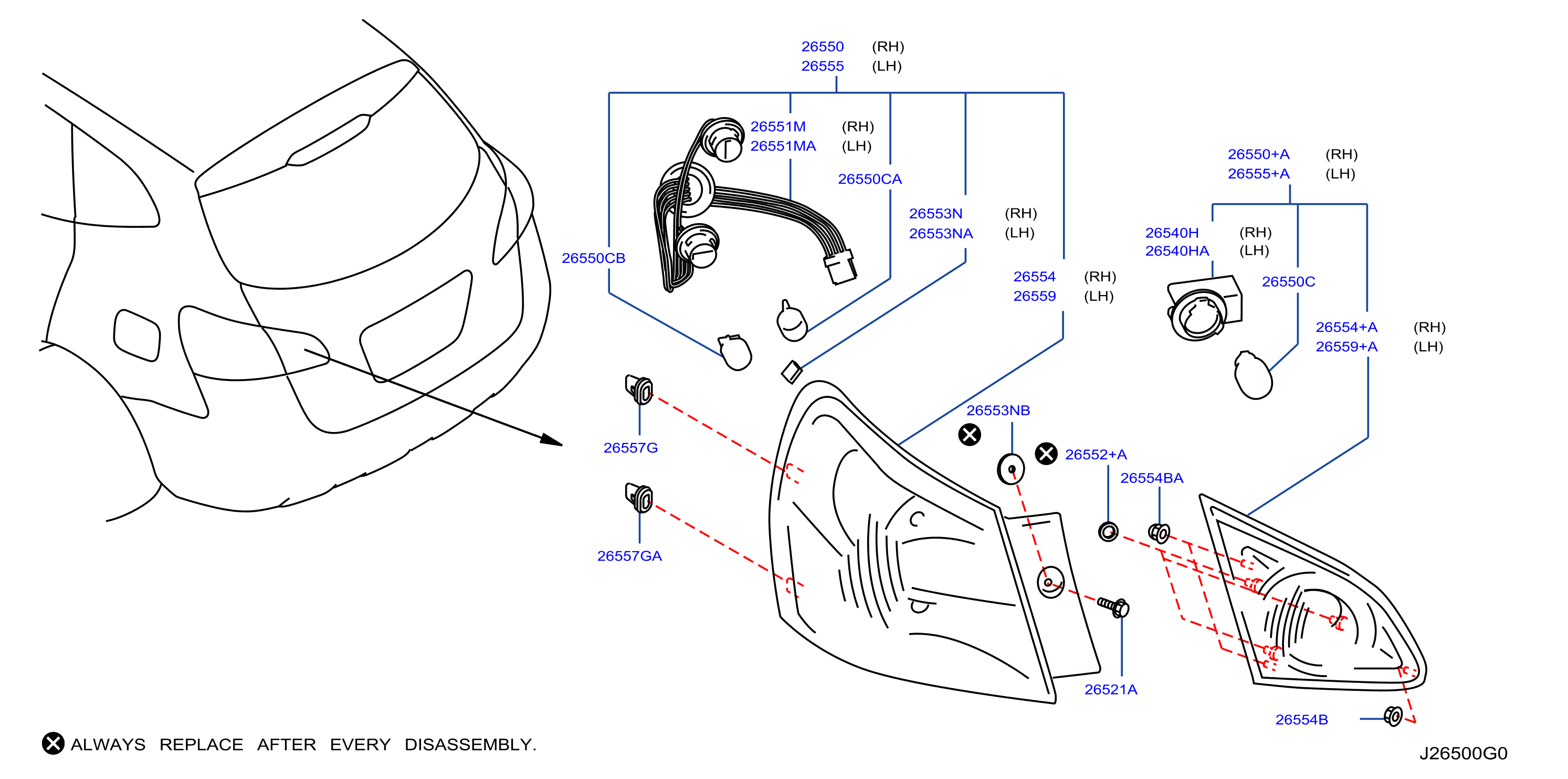 Nissan Rogue Tail Light Wiring Harness (Rear) 26556JM00A Genuine