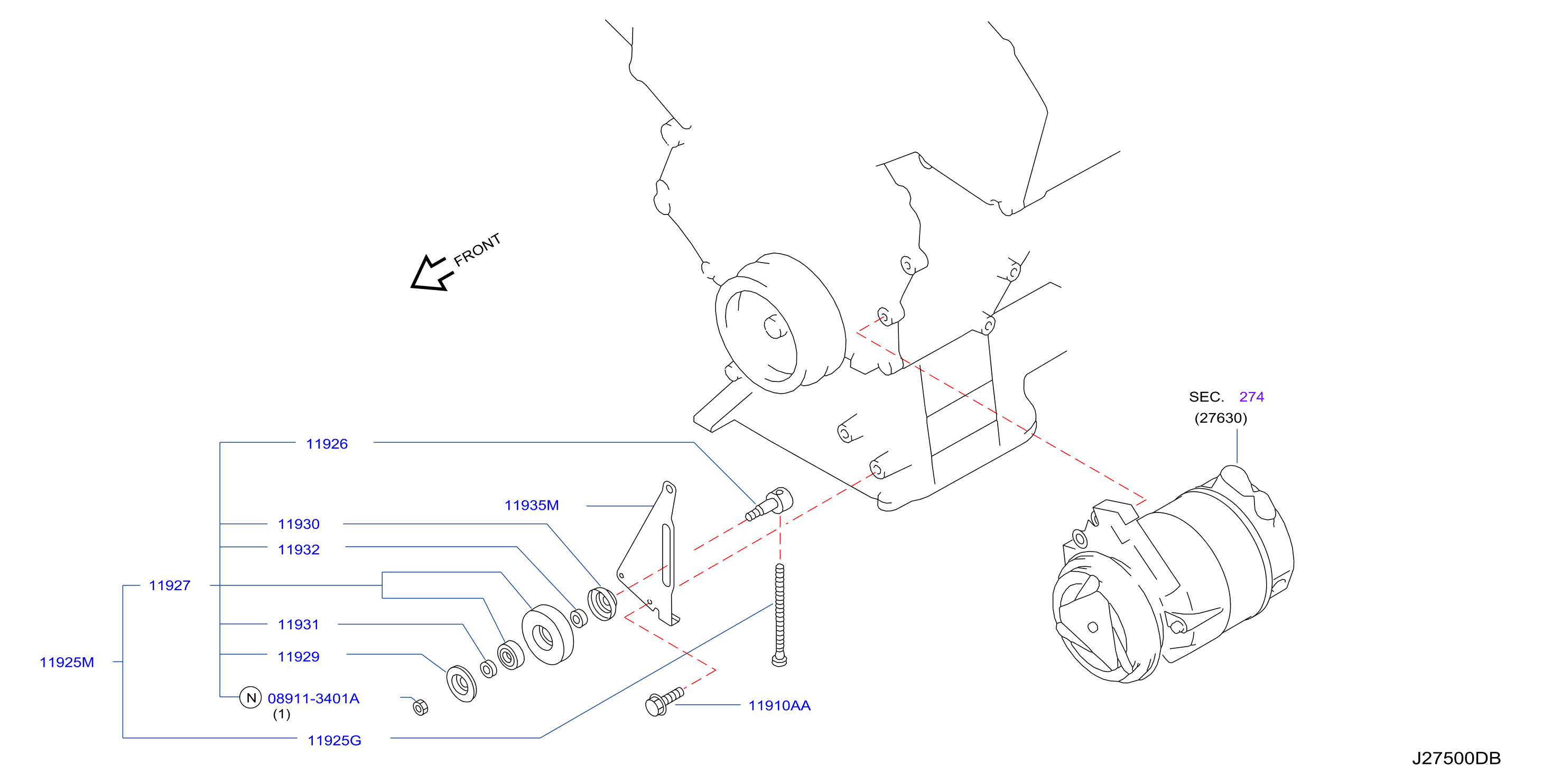 Diagram COMPRESSOR MOUNTING & FITTING for your 2015 INFINITI M37  PREMIUM LWB 