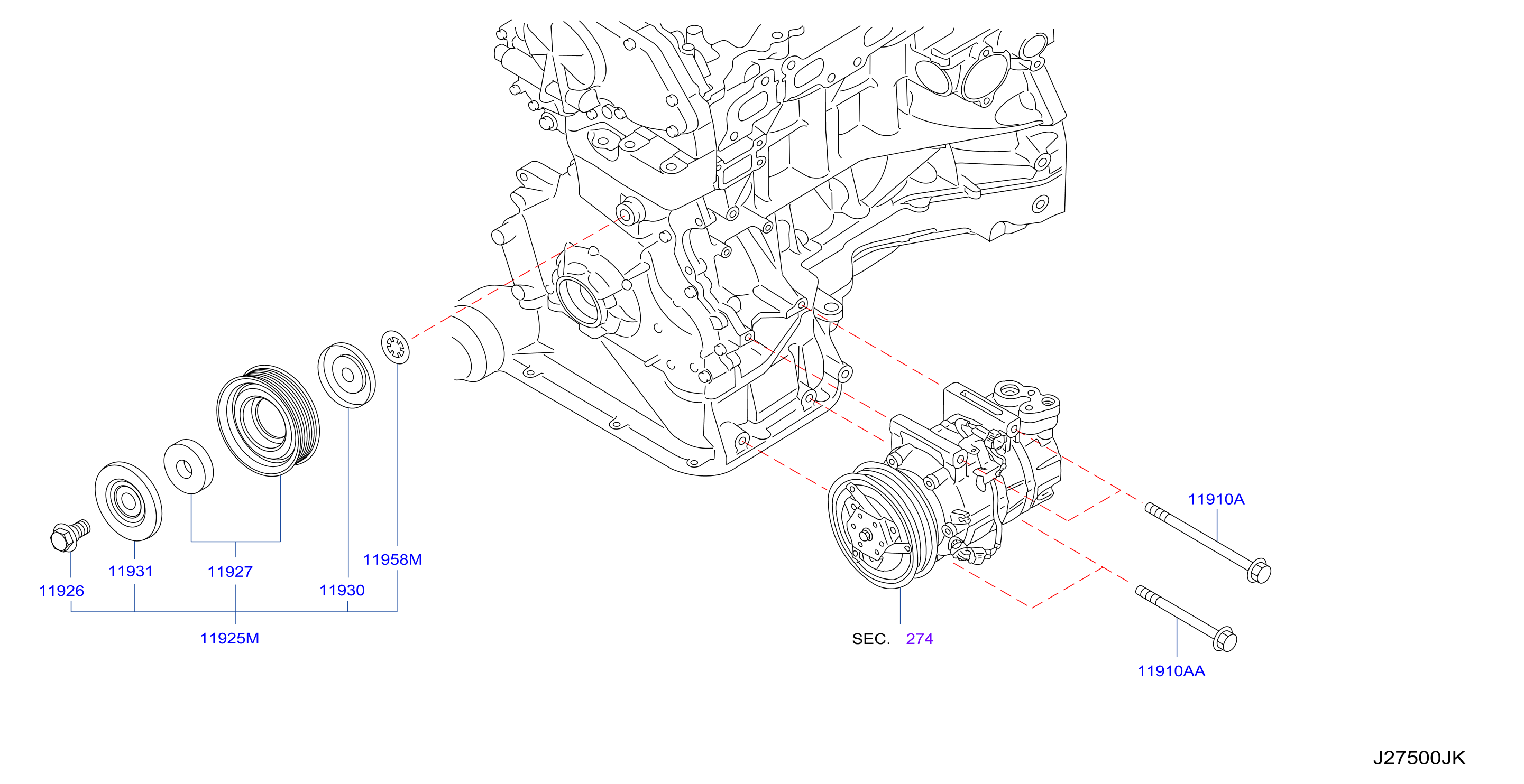 Diagram COMPRESSOR MOUNTING & FITTING for your Nissan Maxima  