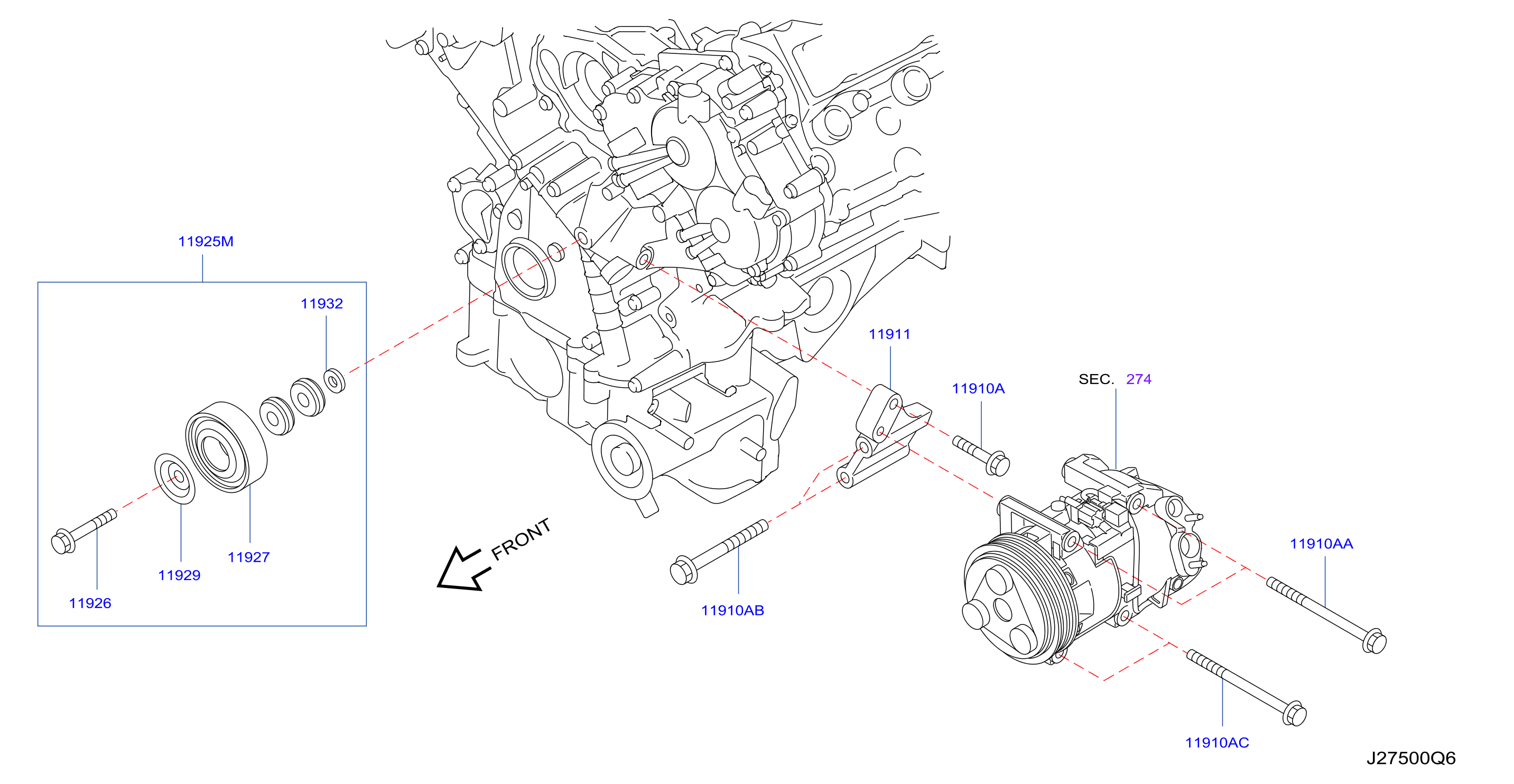 Diagram COMPRESSOR MOUNTING & FITTING for your 2018 INFINITI M56  PREMIUM LWB 