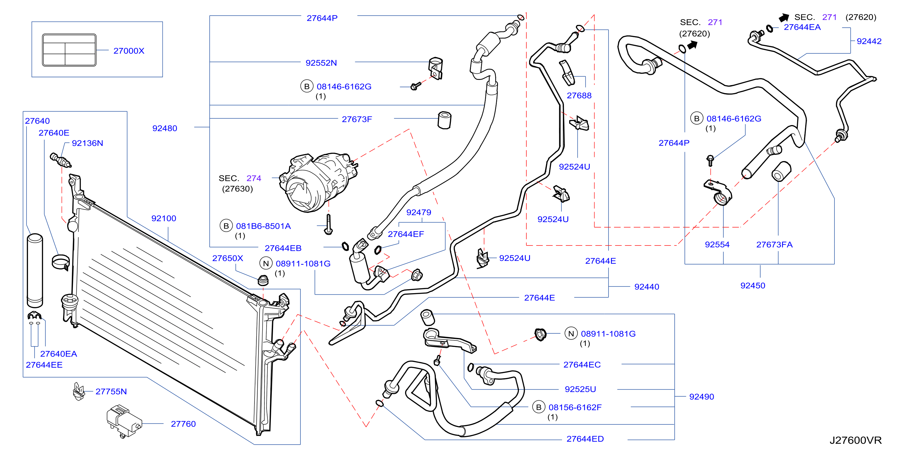 Diagram CONDENSER,LIQUID TANK & PIPING for your 2007 INFINITI FX45   