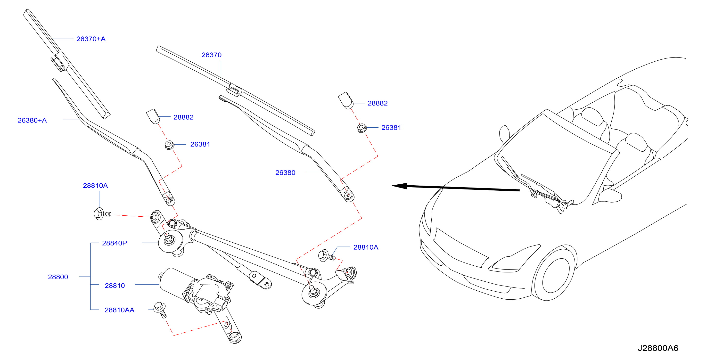 Diagram WINDSHIELD WIPER for your 2012 INFINITI QX50  Base 